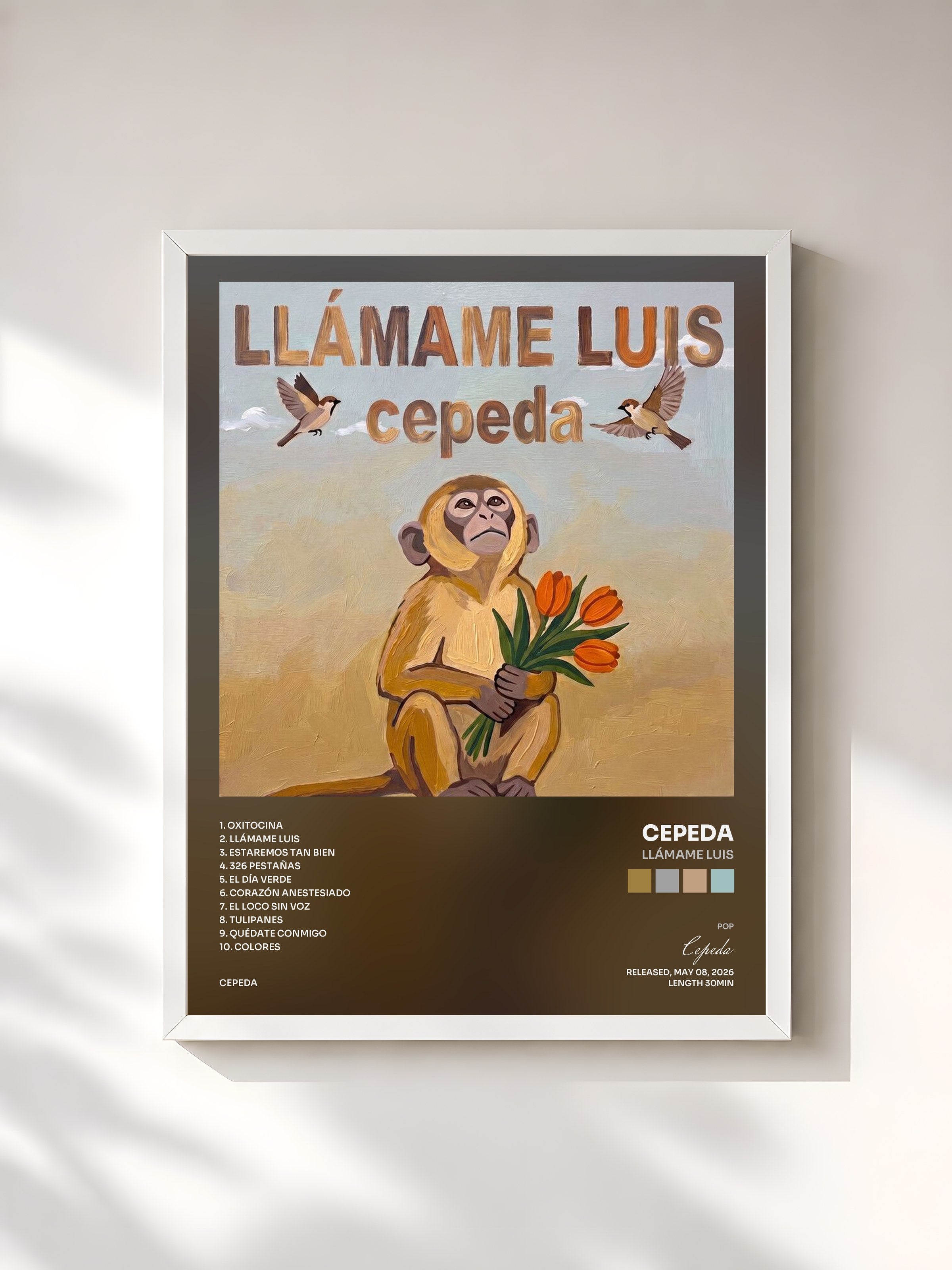 #blanc Tableau de l'album Llámame Luis de Cepeda, cadre blanc, imprimé et encadré en France