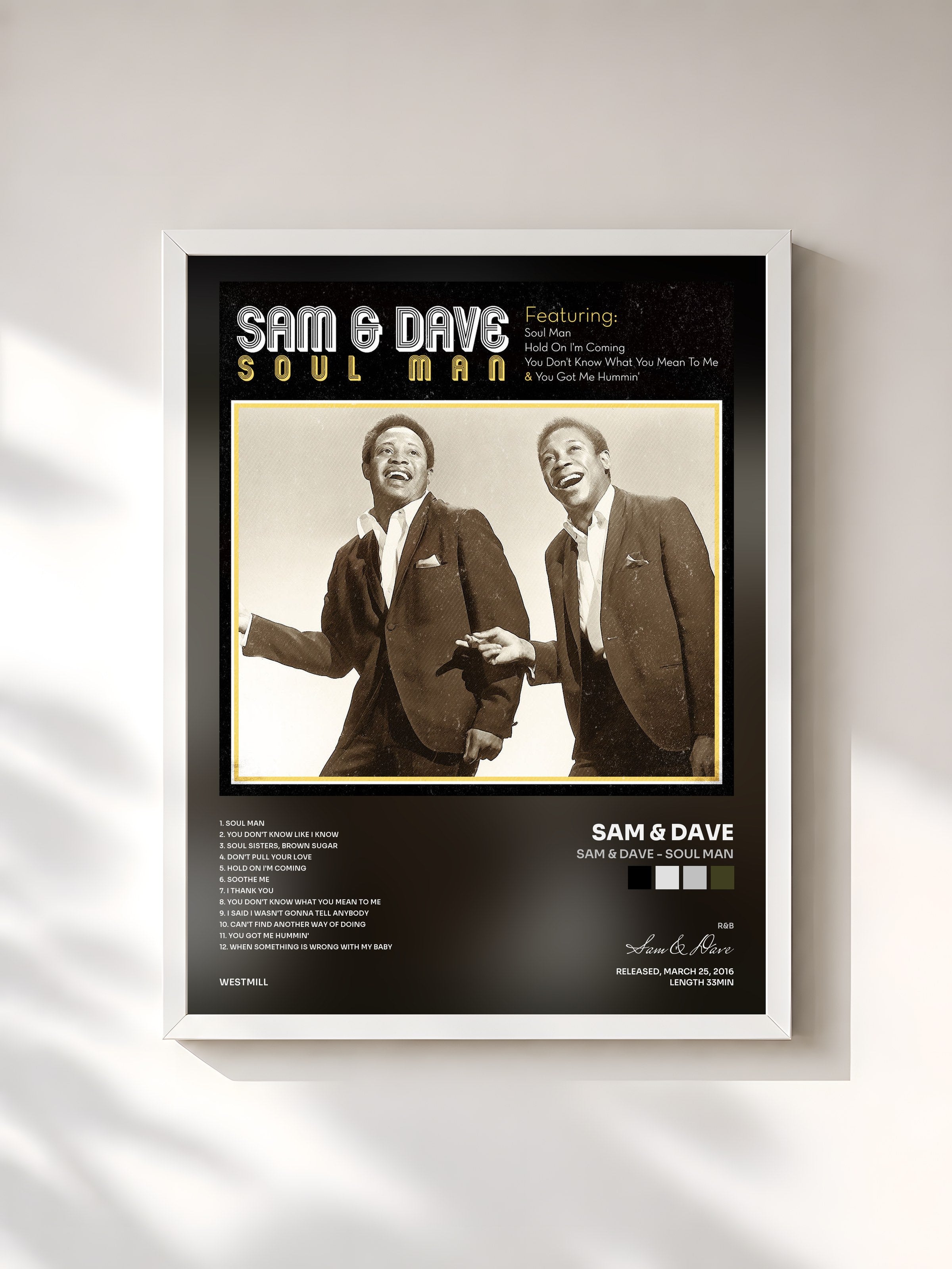 #blanc Tableau de l'album Sam & Dave - Soul Man de Sam & Dave, cadre blanc, imprimé et encadré en France