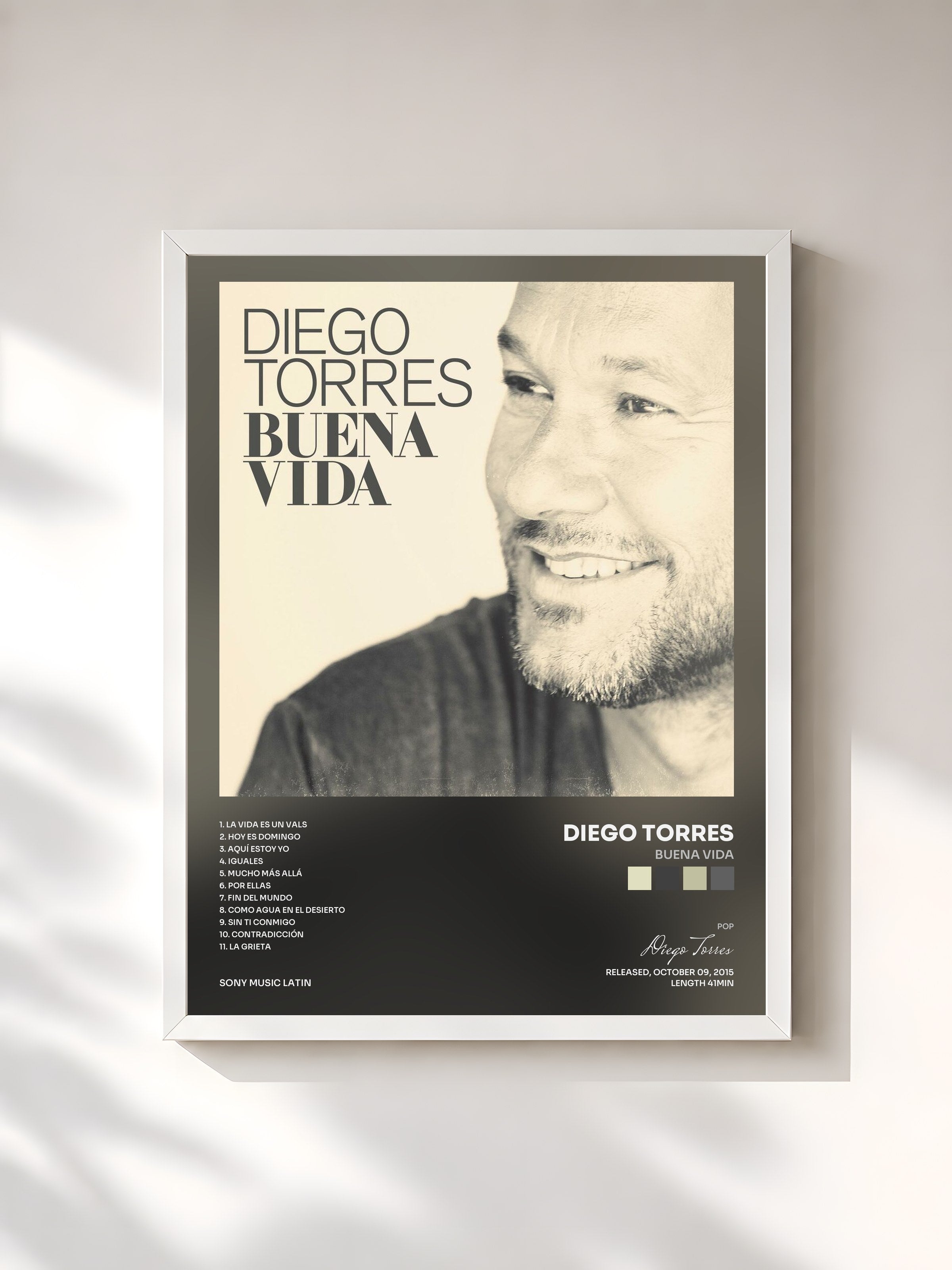 #blanc Tableau de l'album Buena Vida de Diego Torres, cadre blanc, imprimé et encadré en France