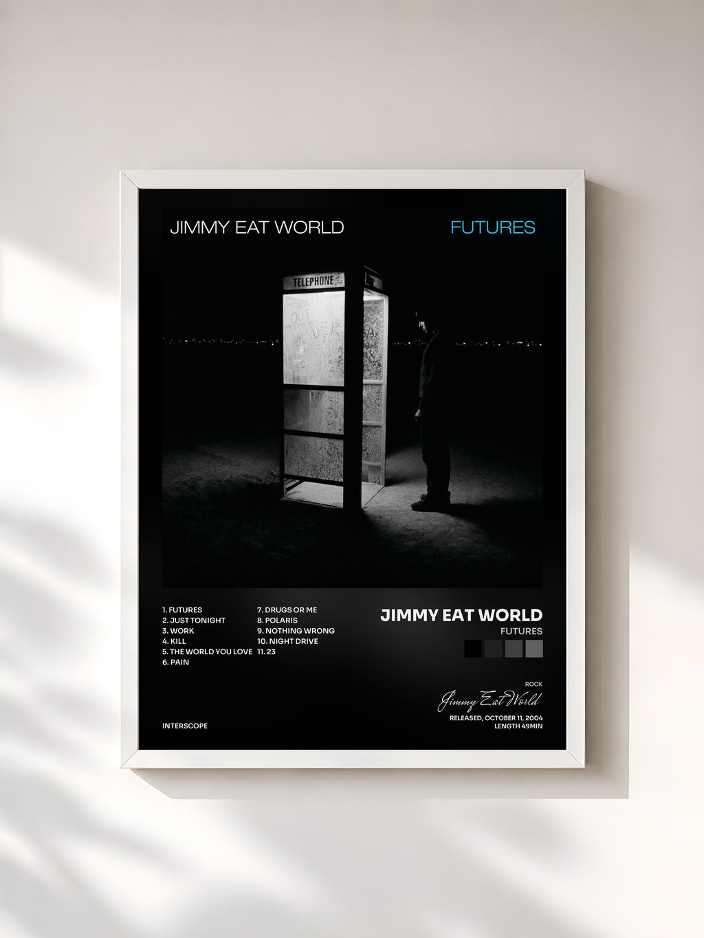 #blanc Futures by Jimmy Eat World as a framed art print, white frame, printed and framed in France