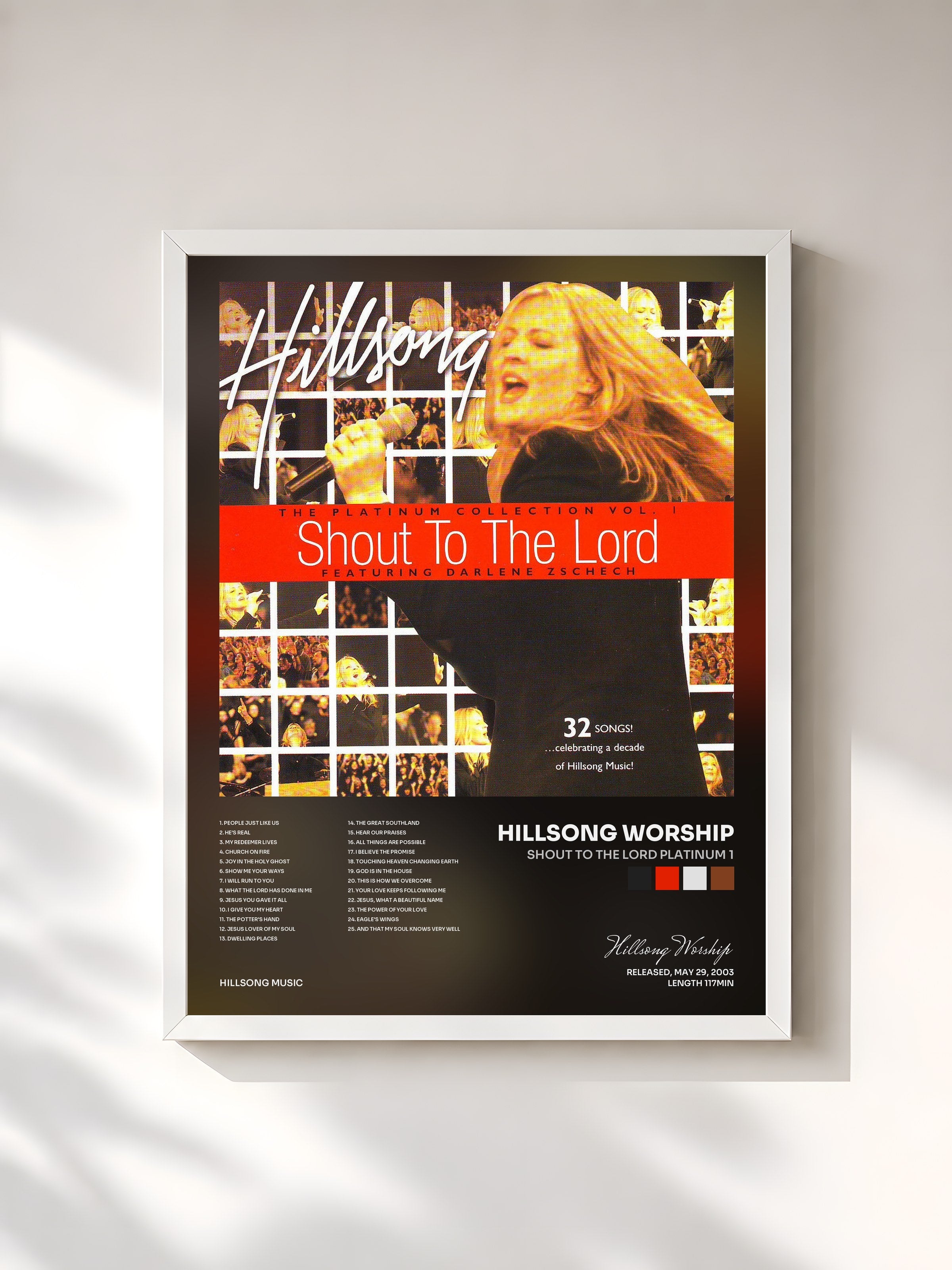 #blanc Tableau de l'album Shout To The Lord Platinum 1 de Hillsong Worship, cadre blanc, imprimé et encadré en France