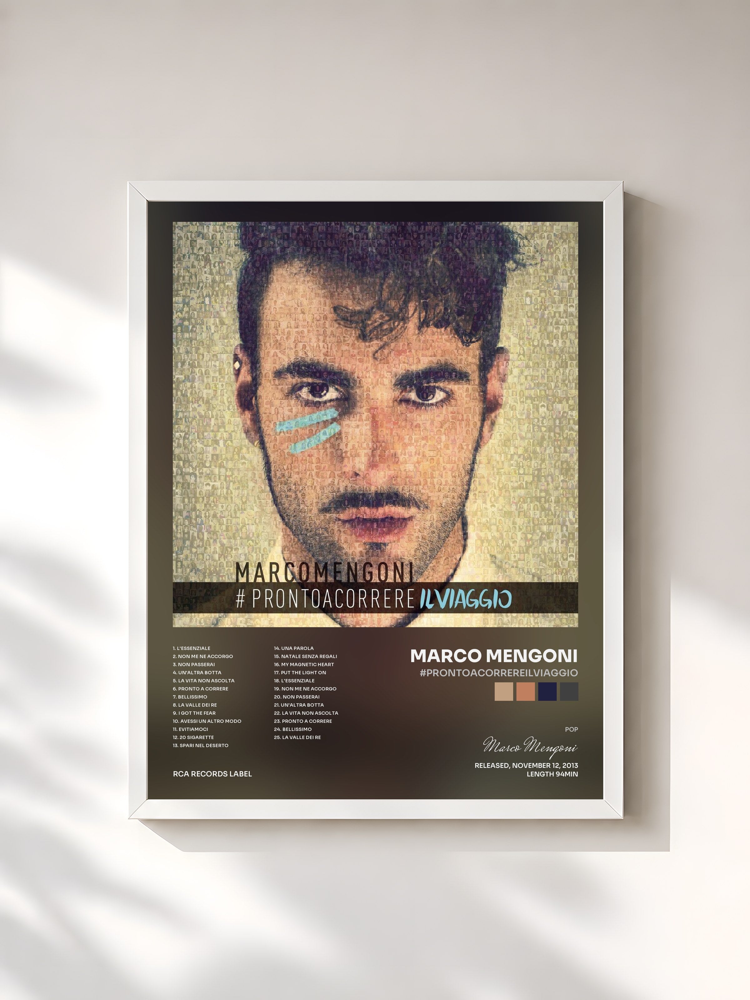 #blanc Tableau de l'album #PRONTOACORREREILVIAGGIO de Marco Mengoni, cadre blanc, imprimé et encadré en France