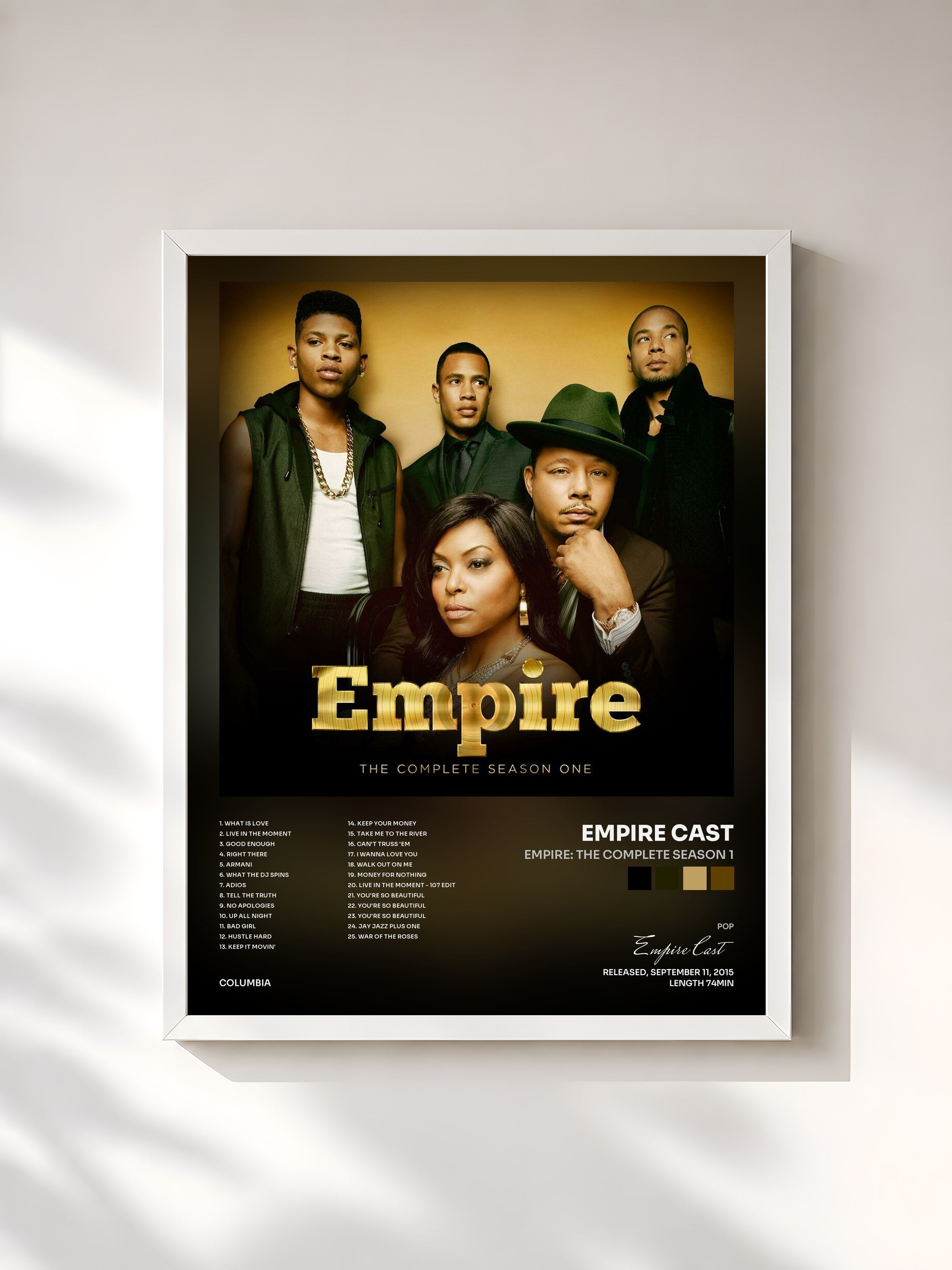 #blanc Tableau de l'album Empire: The Complete Season 1 de Empire Cast, cadre blanc, imprimé et encadré en France