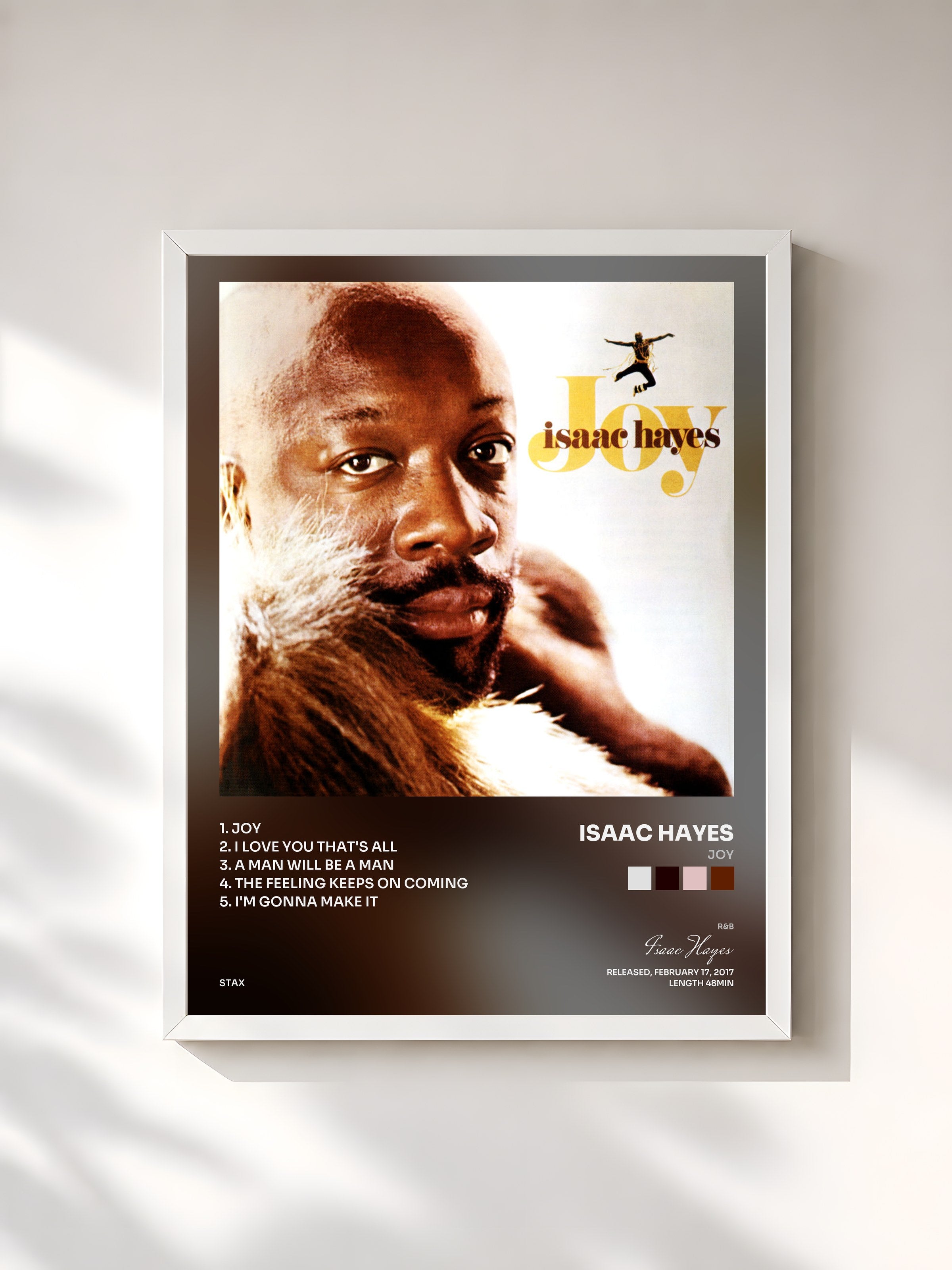 #blanc Tableau de l'album Joy de Isaac Hayes, cadre blanc, imprimé et encadré en France