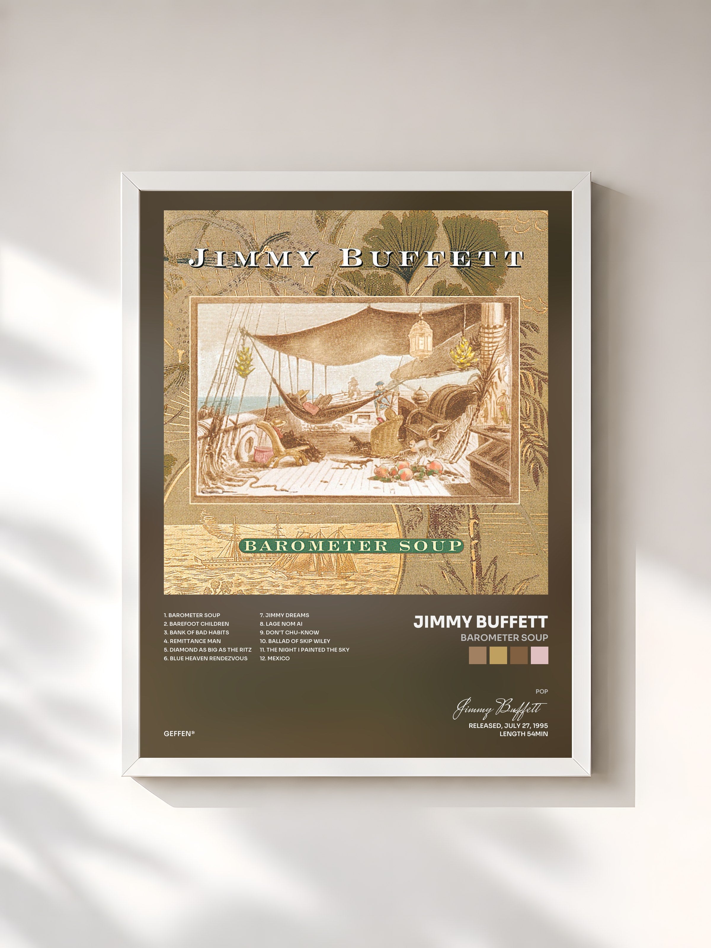 #blanc Tableau de l'album Barometer Soup de Jimmy Buffett, cadre blanc, imprimé et encadré en France