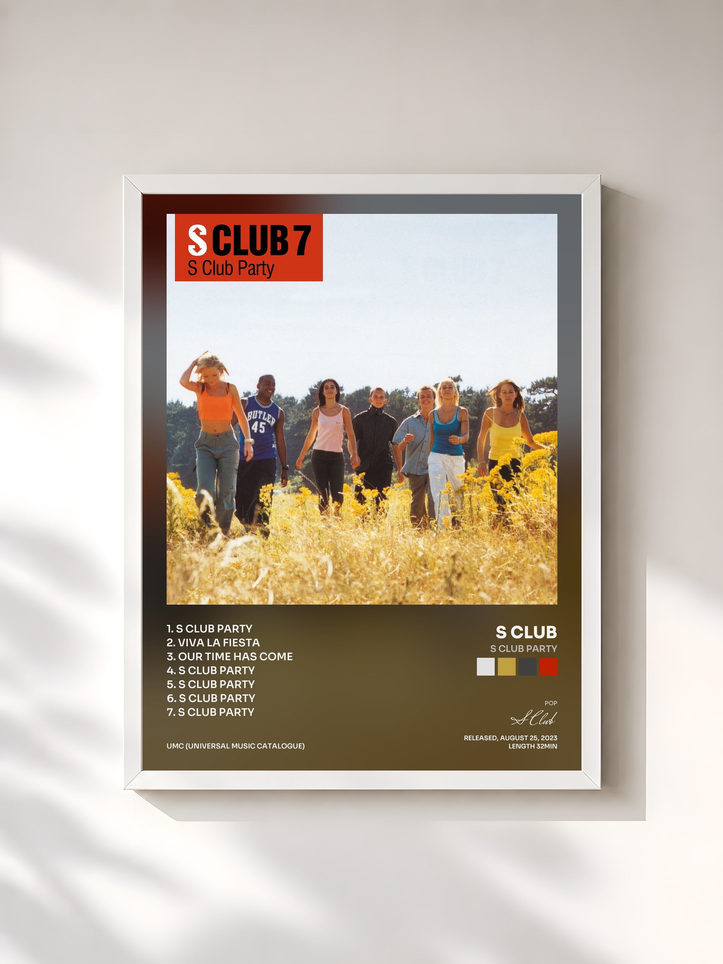 #blanc Tableau de l'album S Club Party de S Club, cadre blanc, imprimé et encadré en France