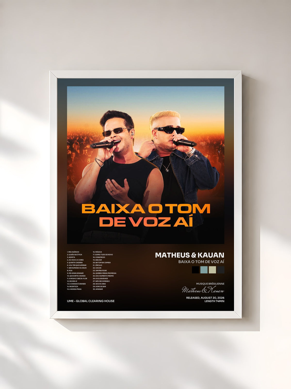 #blanc Tableau de l'album Baixa o tom de voz aí de Matheus & Kauan, cadre blanc, imprimé et encadré en France