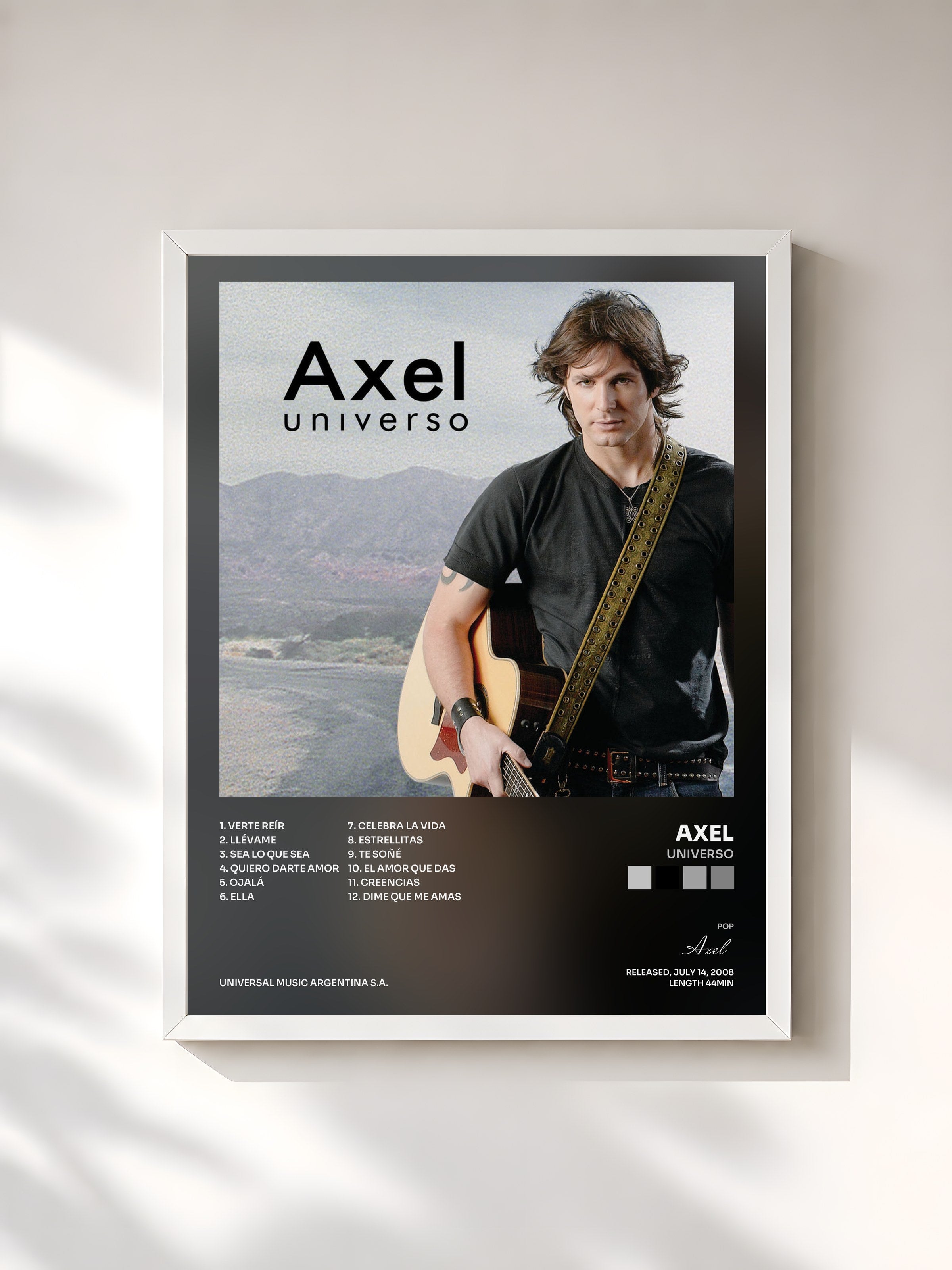 #blanc Tableau de l'album Universo de Axel, cadre blanc, imprimé et encadré en France