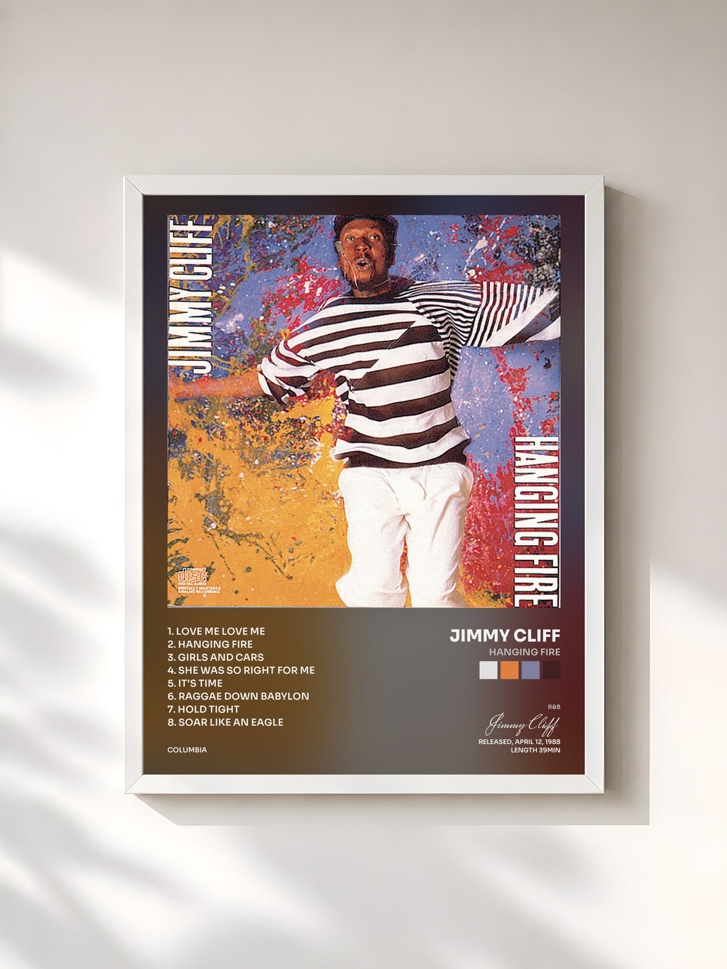 #blanc Tableau de l'album Hanging Fire de Jimmy Cliff, cadre blanc, imprimé et encadré en France
