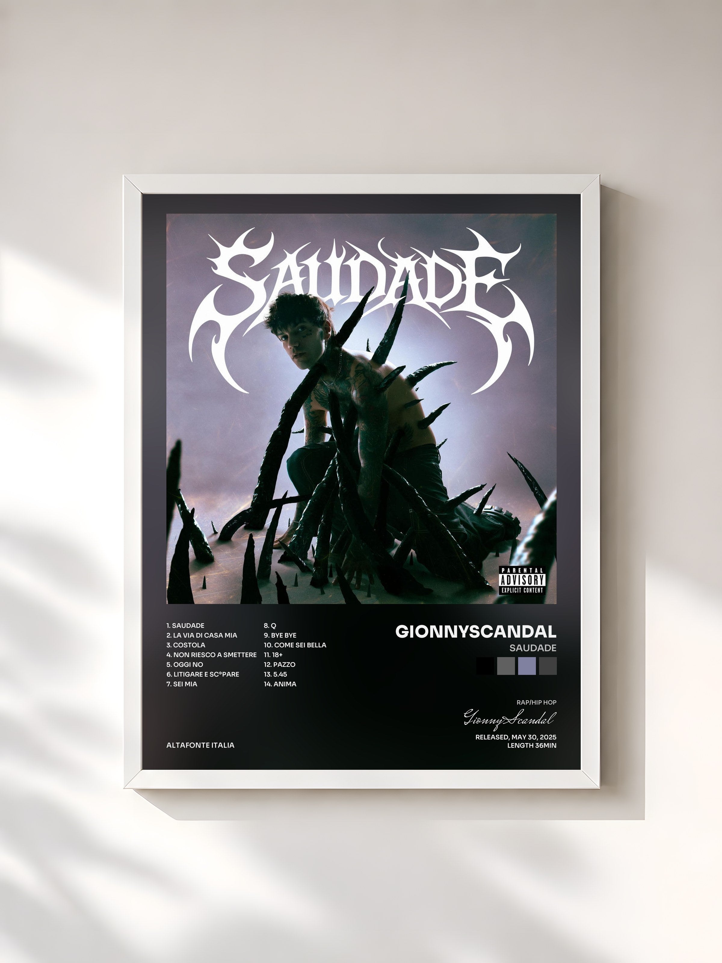 #blanc Tableau de l'album SAUDADE de GionnyScandal, cadre blanc, imprimé et encadré en France