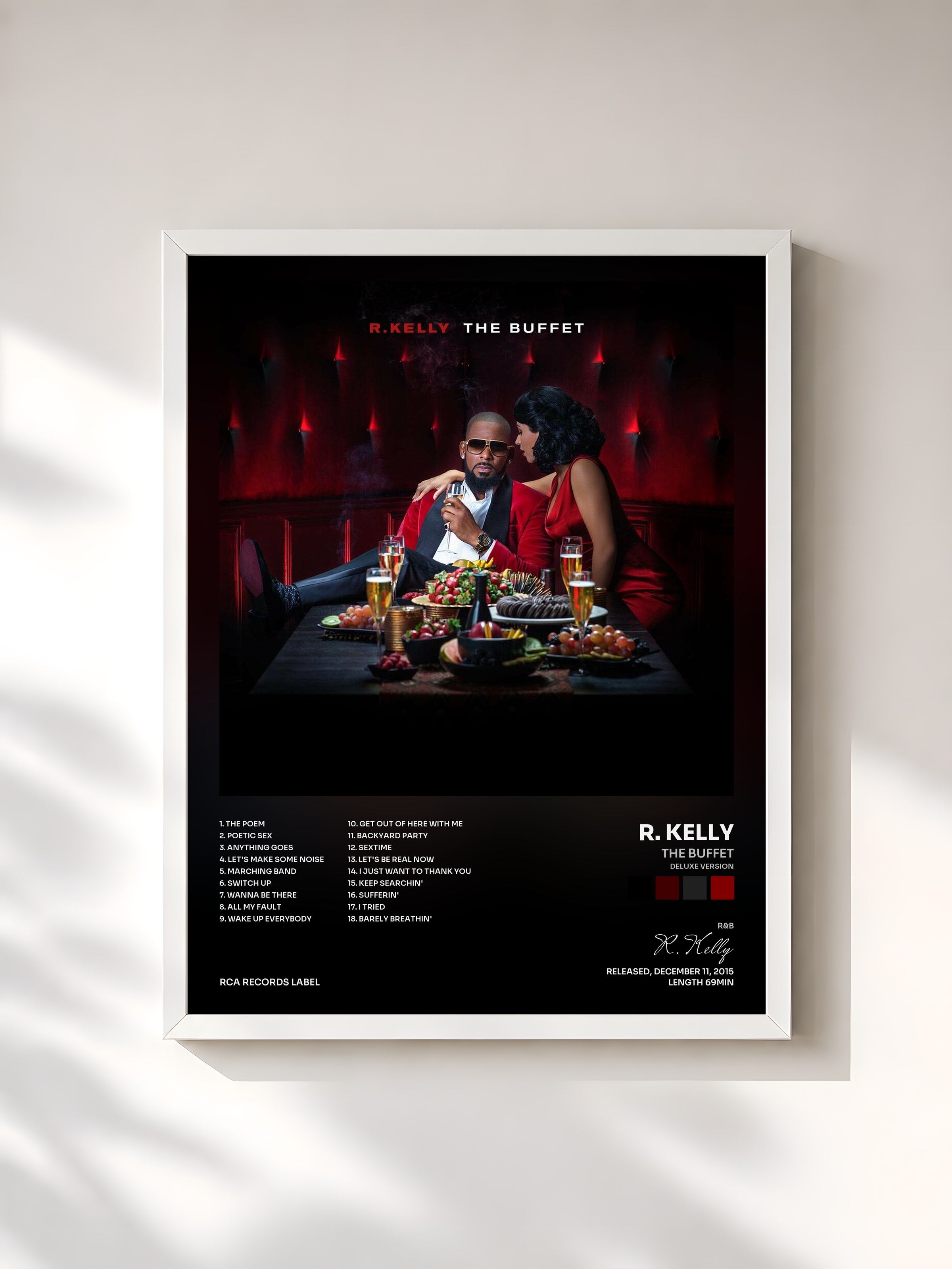 #blanc Tableau de l'album The Buffet (Deluxe Version) de R. Kelly, cadre blanc, imprimé et encadré en France