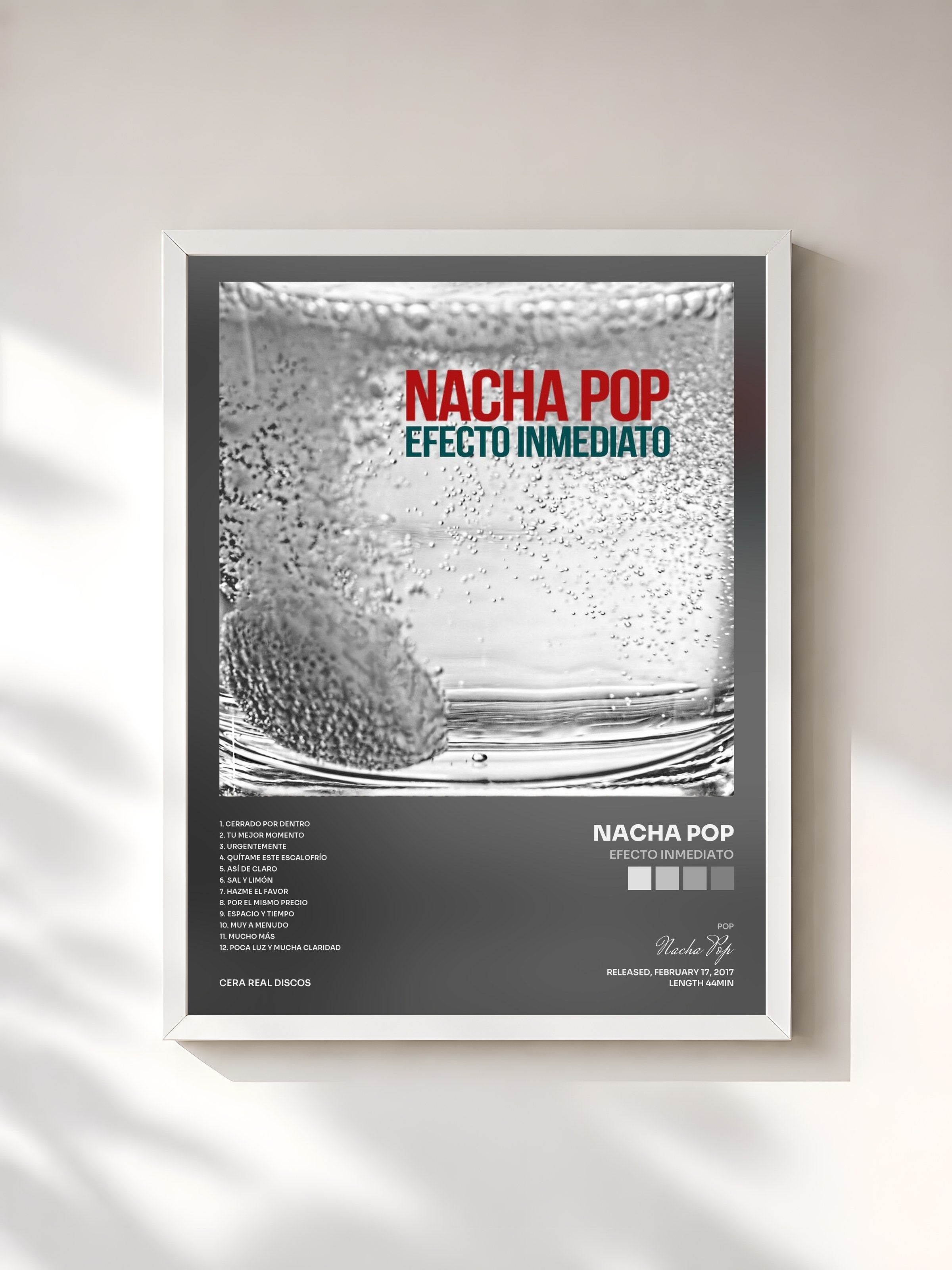 #blanc Tableau de l'album Efecto Inmediato de Nacha Pop, cadre blanc, imprimé et encadré en France