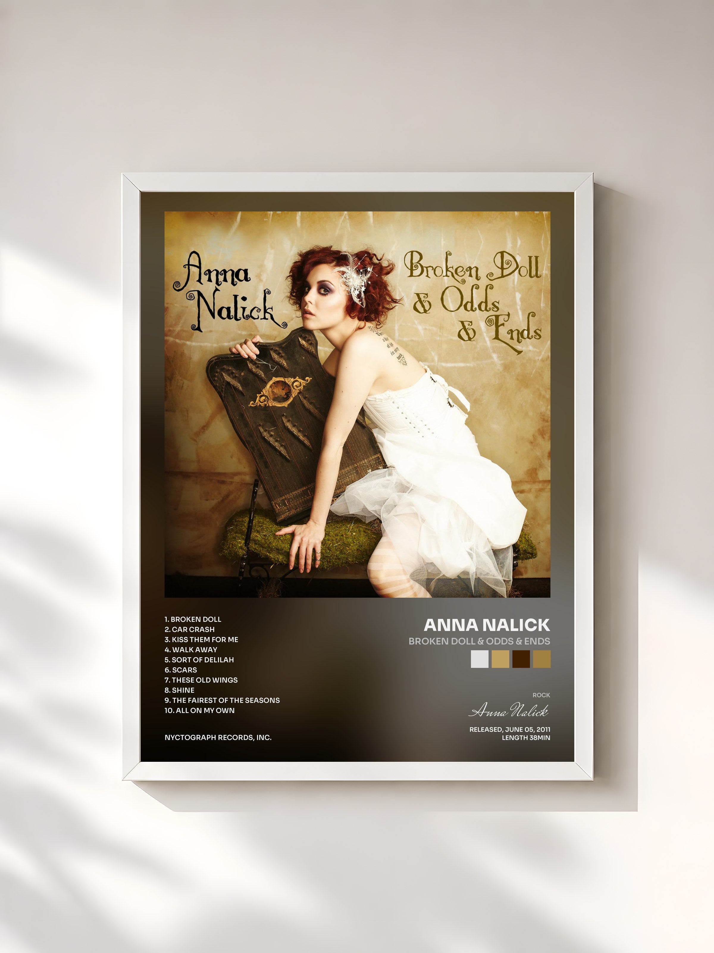 #blanc Tableau de l'album Broken Doll & Odds & Ends de Anna Nalick, cadre blanc, imprimé et encadré en France