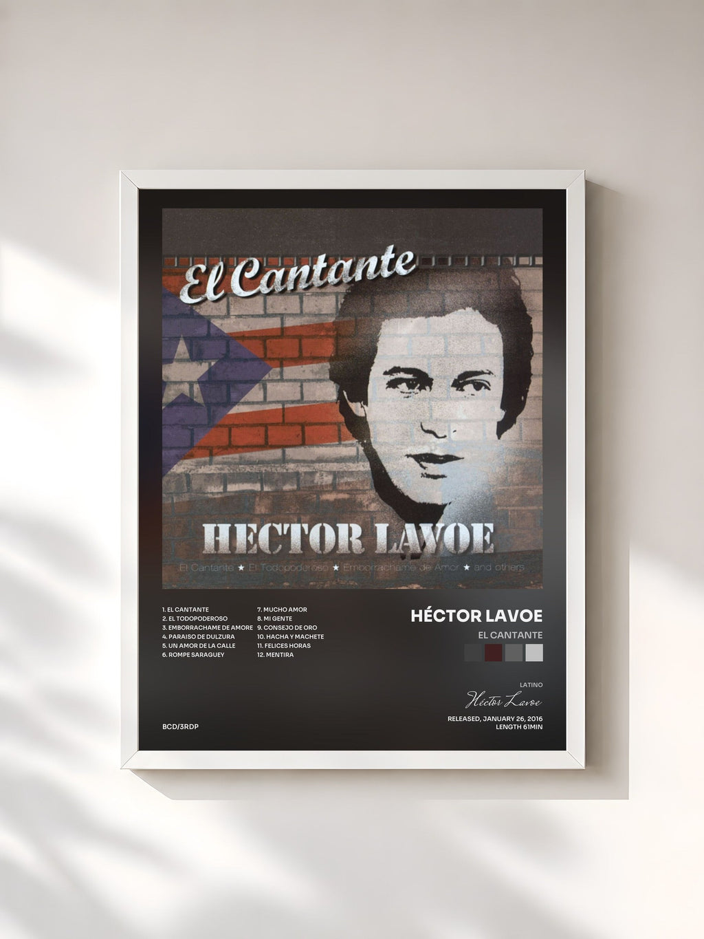 #blanc El Cantante di Héctor Lavoe in stampa incorniciata, cornice bianca, stampata e incorniciata in Francia