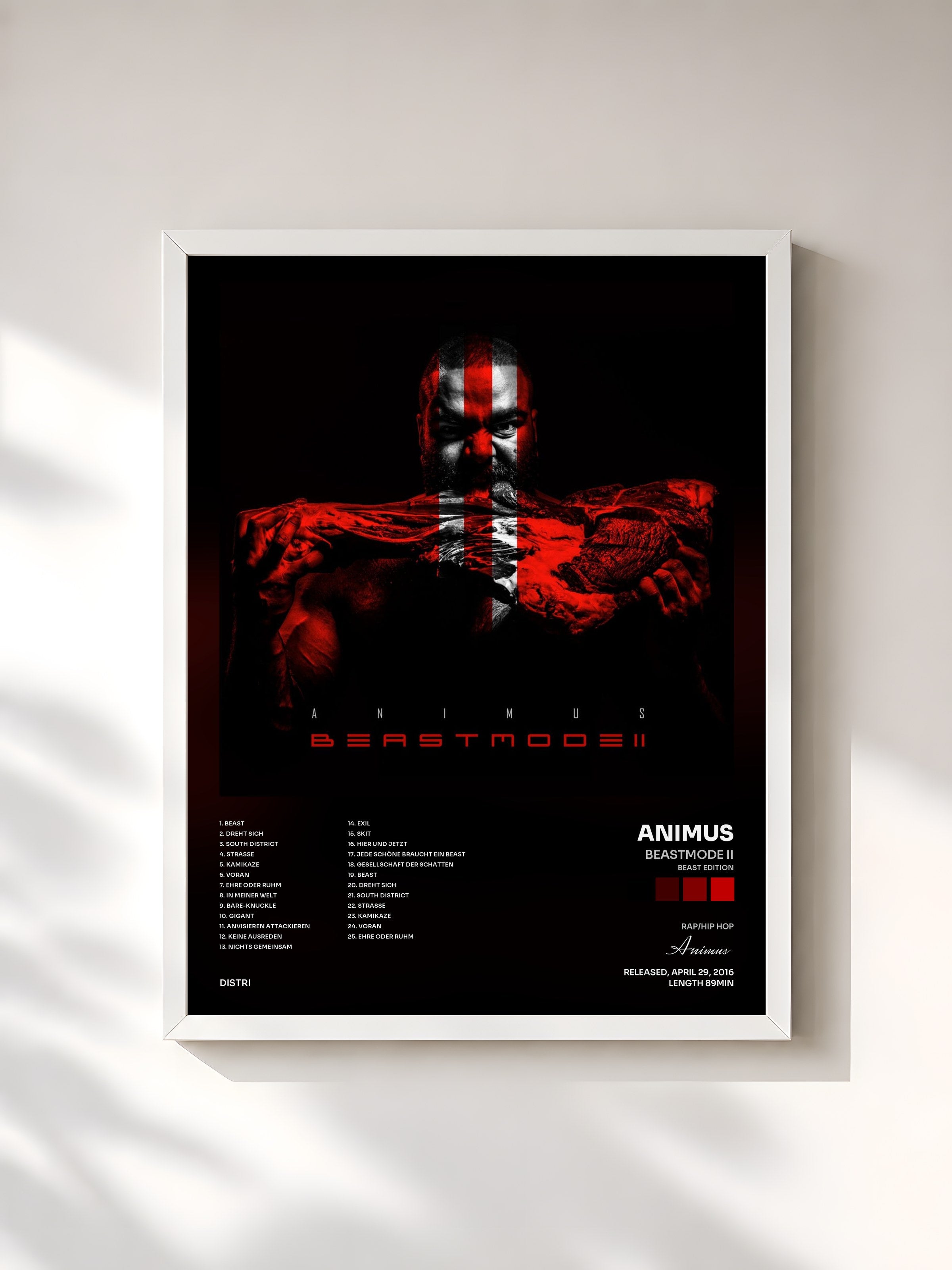 #blanc Tableau de l'album Beastmode II (Beast Edition) de Animus, cadre blanc, imprimé et encadré en France