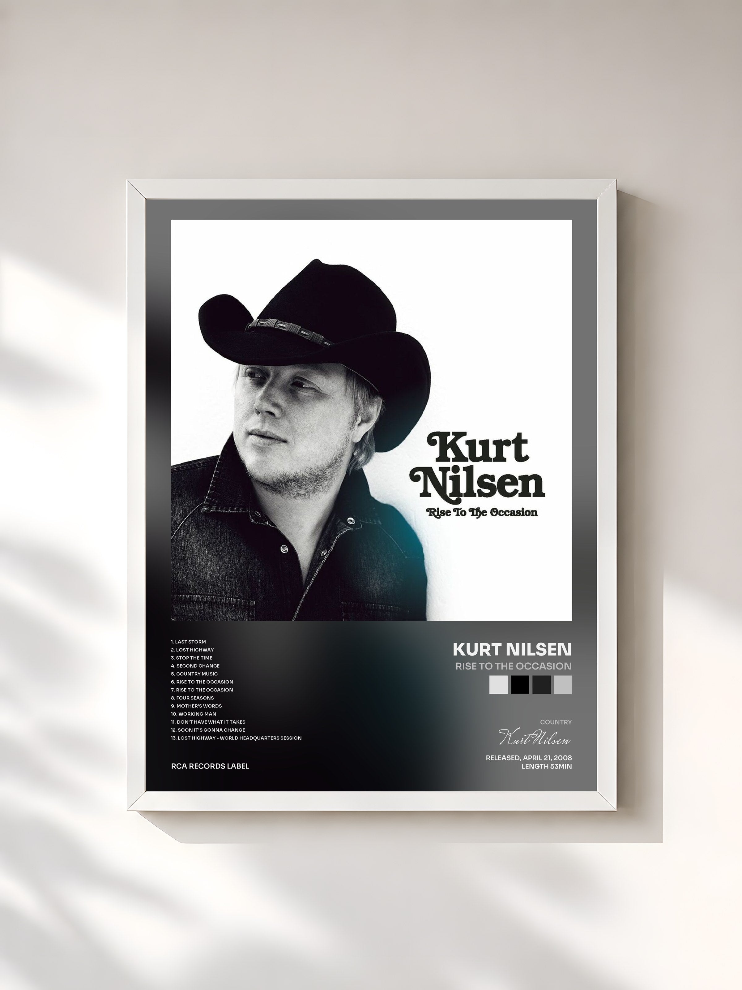 #blanc Tableau de l'album Rise To The Occasion de Kurt Nilsen, cadre blanc, imprimé et encadré en France