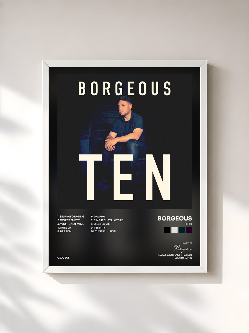 #blanc Tableau de l'album TEN de Borgeous, cadre blanc, imprimé et encadré en France