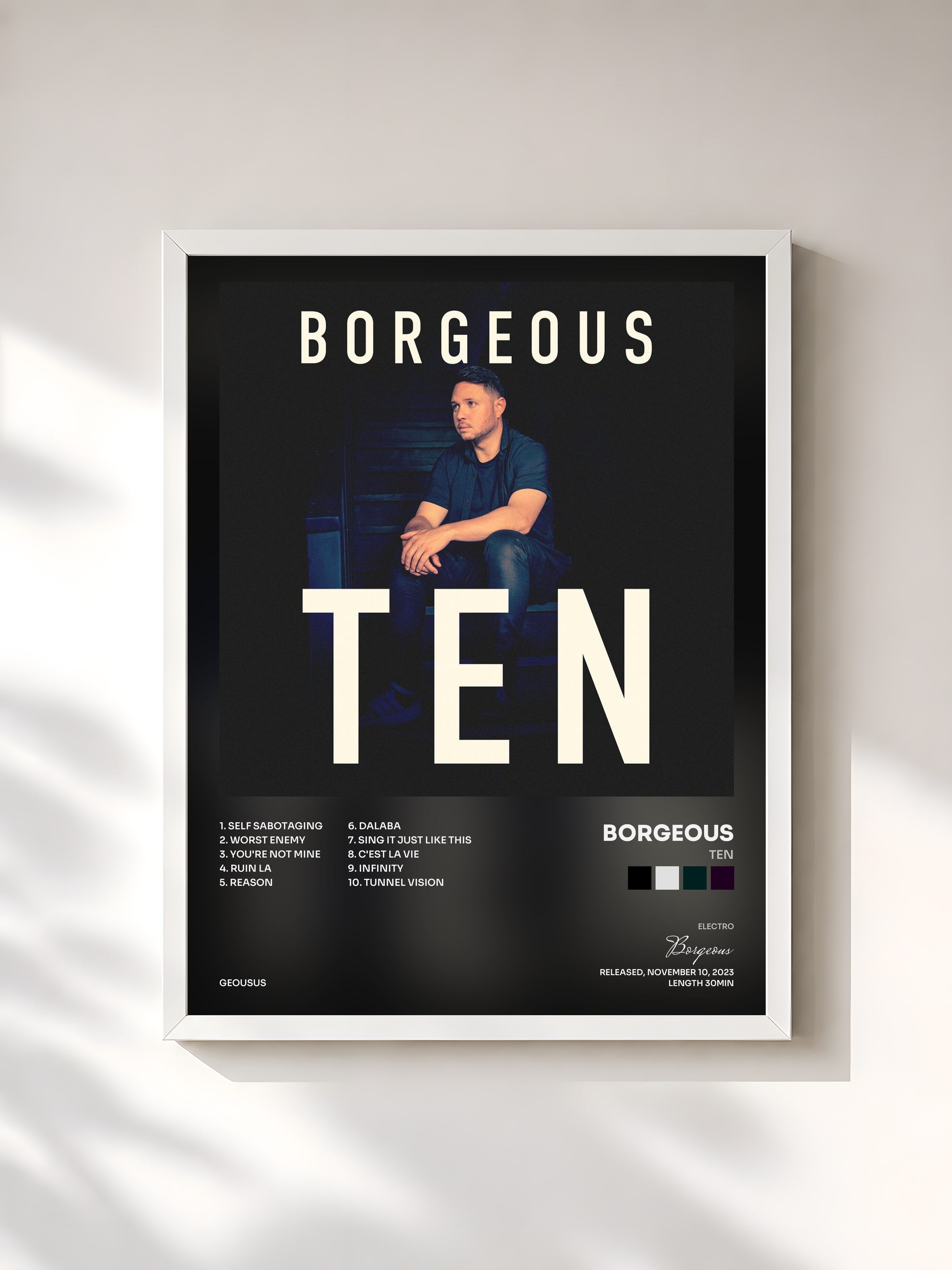 #blanc Tableau de l'album TEN de Borgeous, cadre blanc, imprimé et encadré en France