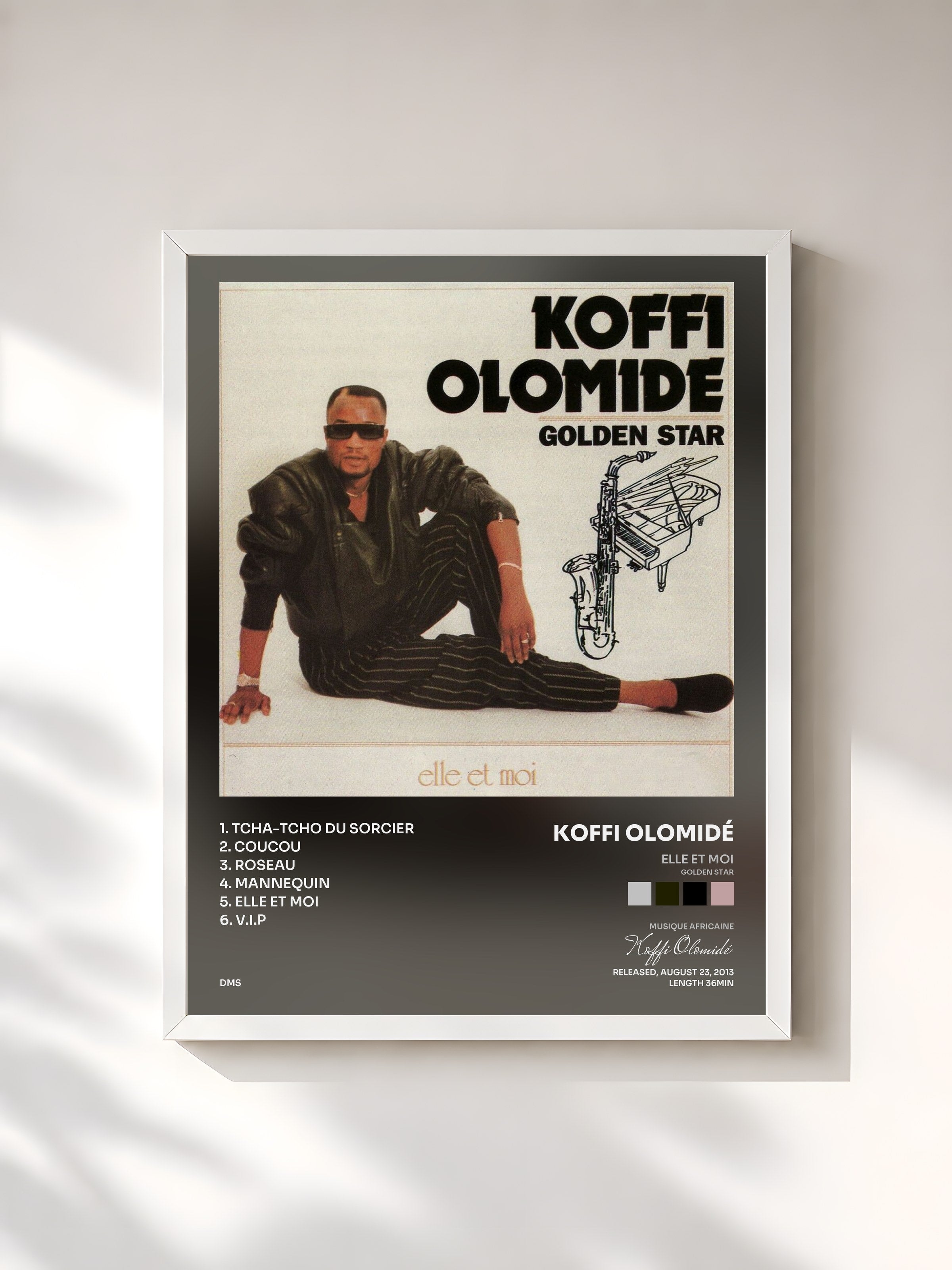 #blanc Tableau de l'album Elle et moi (Golden Star) de Koffi Olomidé, cadre blanc, imprimé et encadré en France