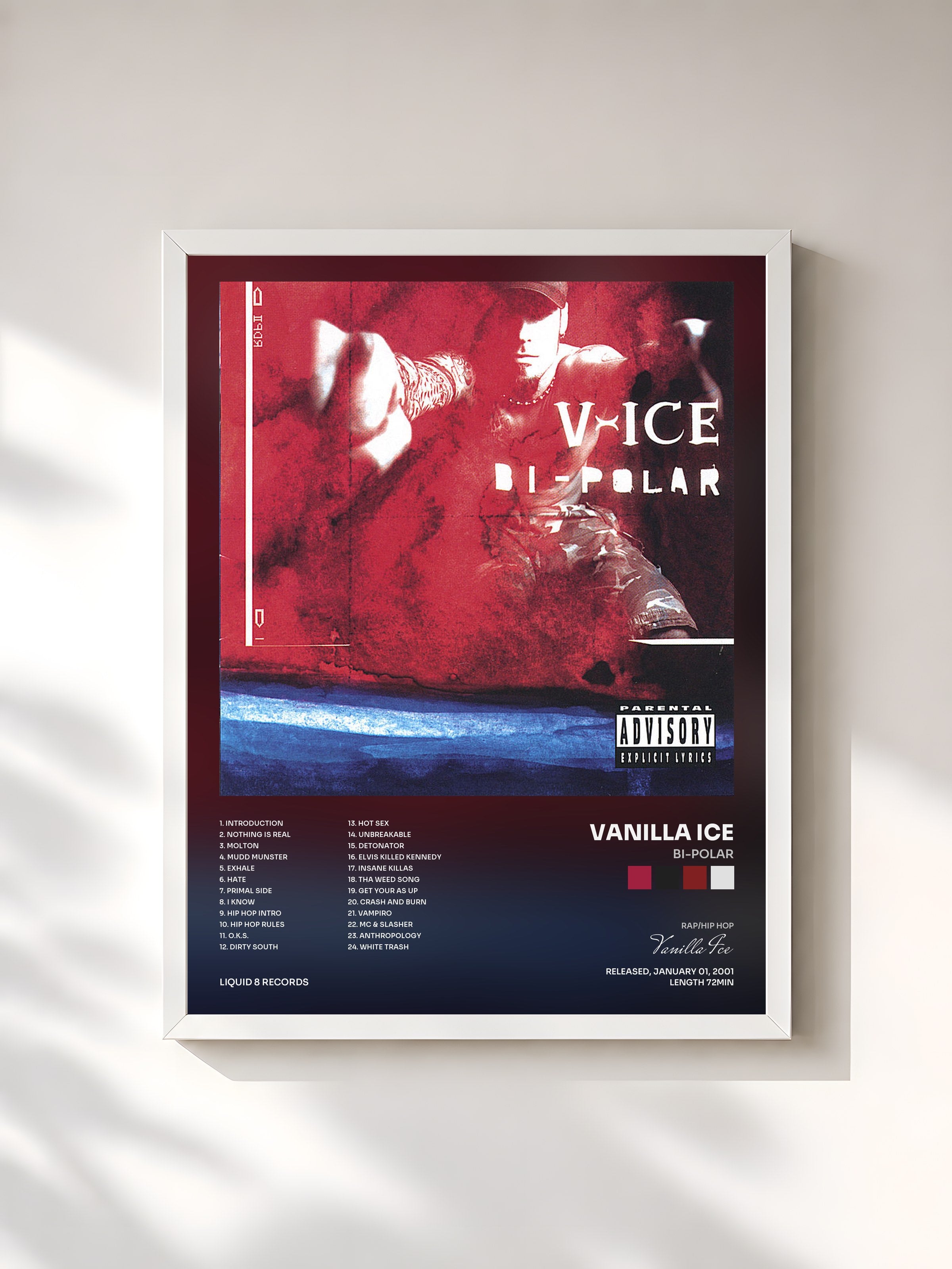 #blanc Tableau de l'album Bi-Polar de Vanilla Ice, cadre blanc, imprimé et encadré en France
