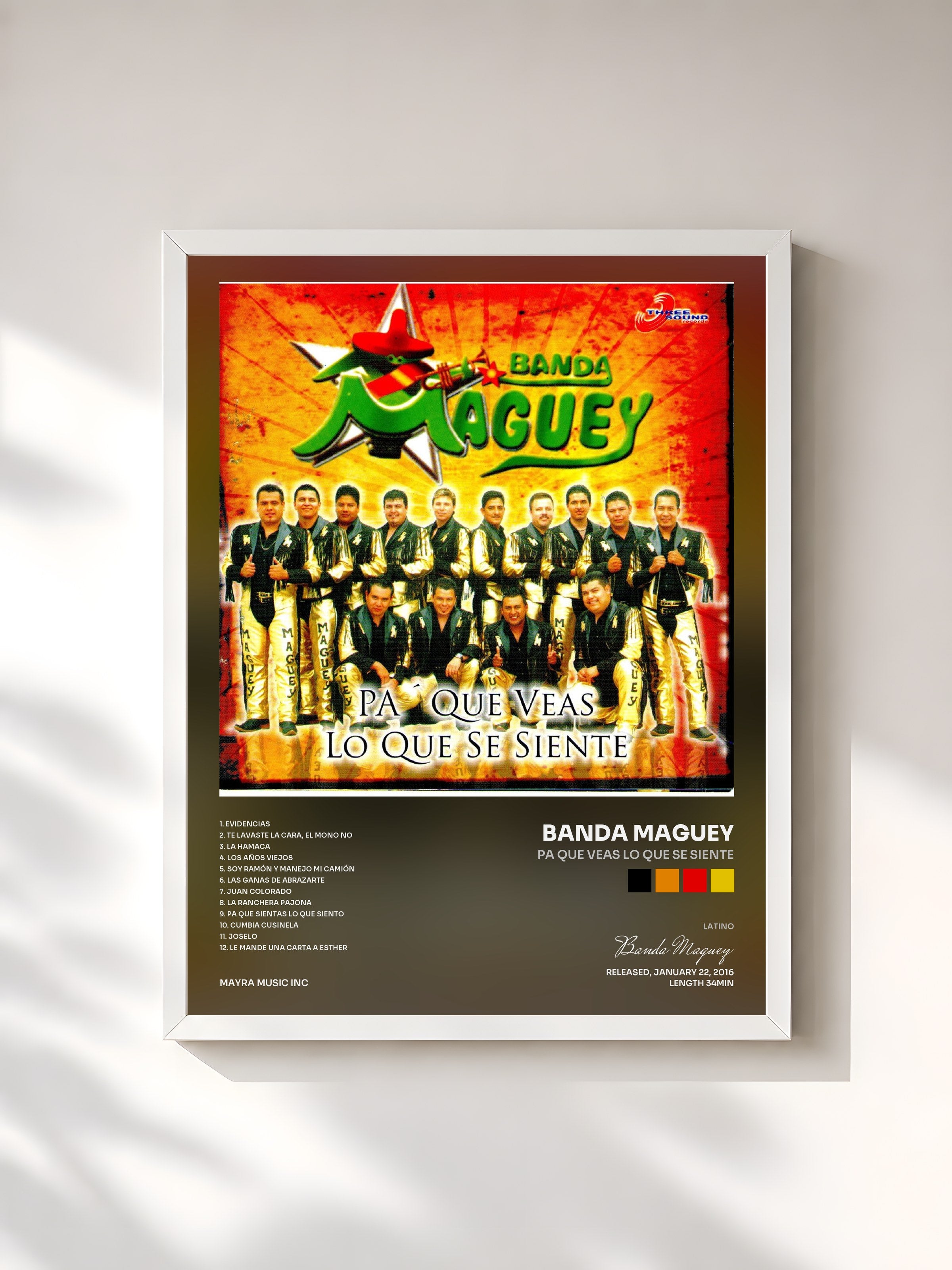 #blanc Tableau de l'album Pa Que Veas Lo Que Se Siente de Banda Maguey, cadre blanc, imprimé et encadré en France