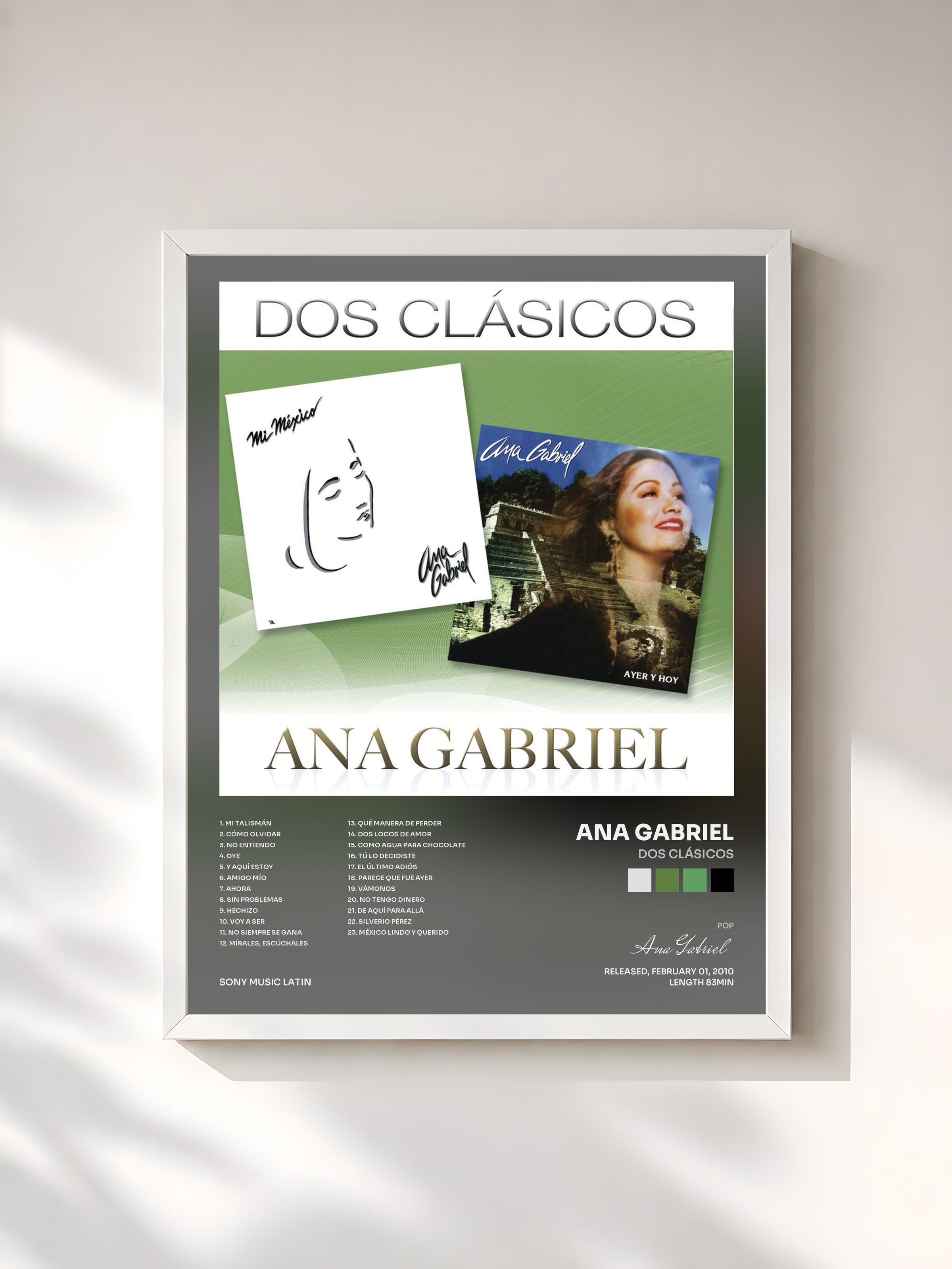 #blanc Tableau de l'album Dos Clásicos de Ana Gabriel, cadre blanc, imprimé et encadré en France