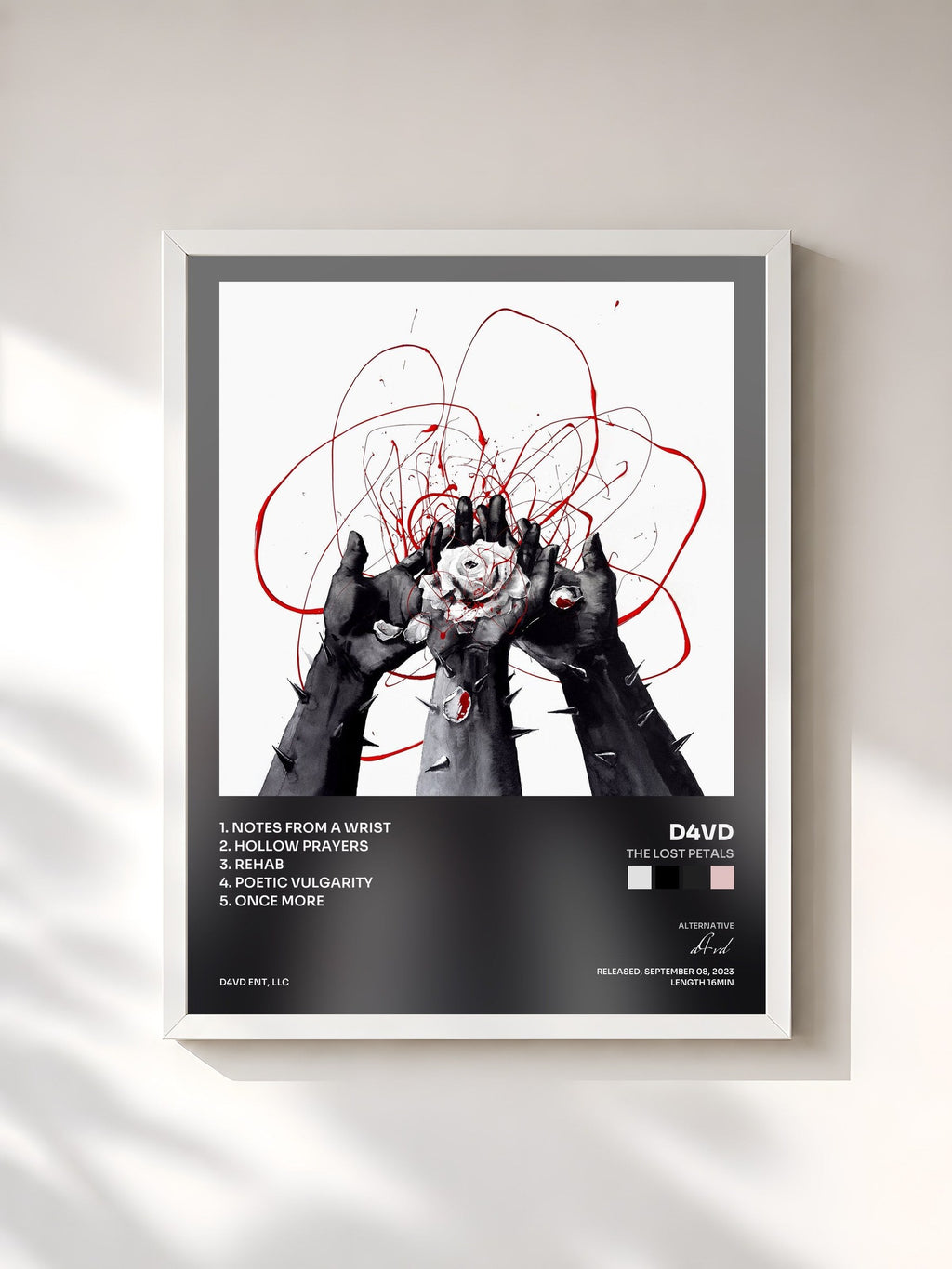 #blanc Tableau de l'album The Lost Petals de d4vd, cadre blanc, imprimé et encadré en France