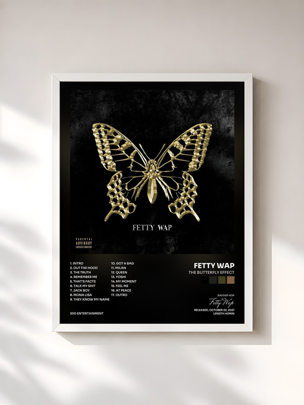 #blanc The Butterfly Effect by Fetty Wap as a framed art print, white frame, printed and framed in France