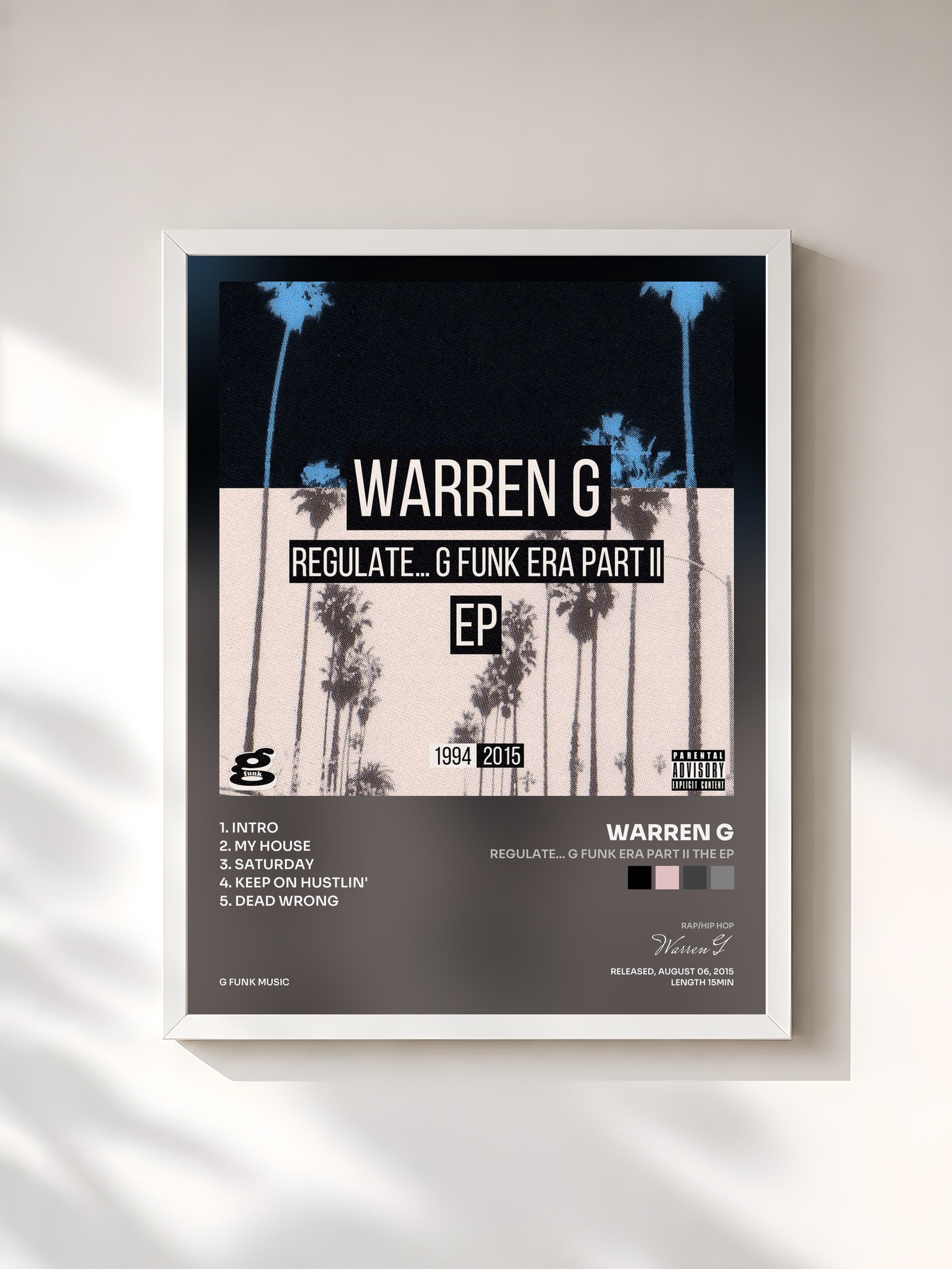 #blanc Tableau de l'album Regulate... G Funk Era Part II The EP de Warren G, cadre blanc, imprimé et encadré en France