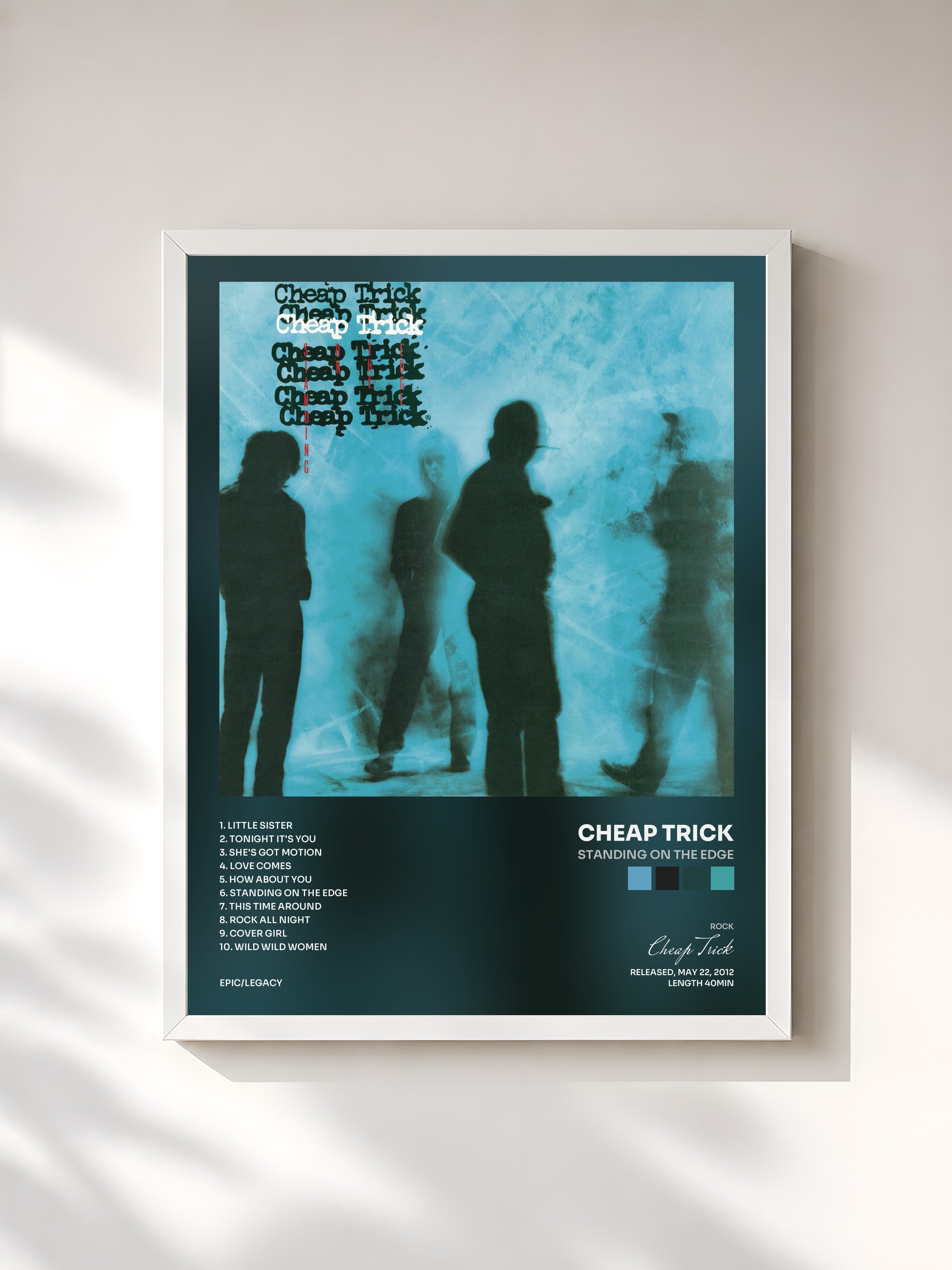 #blanc Tableau de l'album Standing On The Edge de Cheap Trick, cadre blanc, imprimé et encadré en France