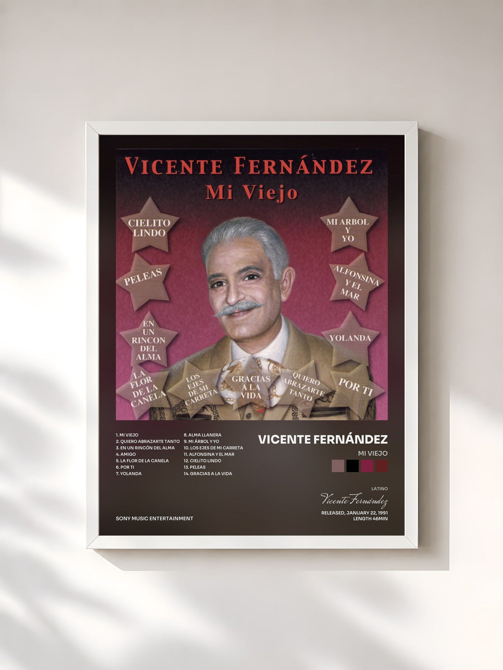 #blanc Tableau de l'album Mi Viejo de Vicente Fernández, cadre blanc, imprimé et encadré en France
