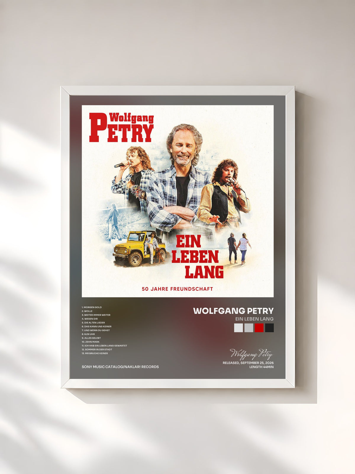 #blanc Tableau de l'album Ein Leben lang de Wolfgang Petry, cadre blanc, imprimé et encadré en France