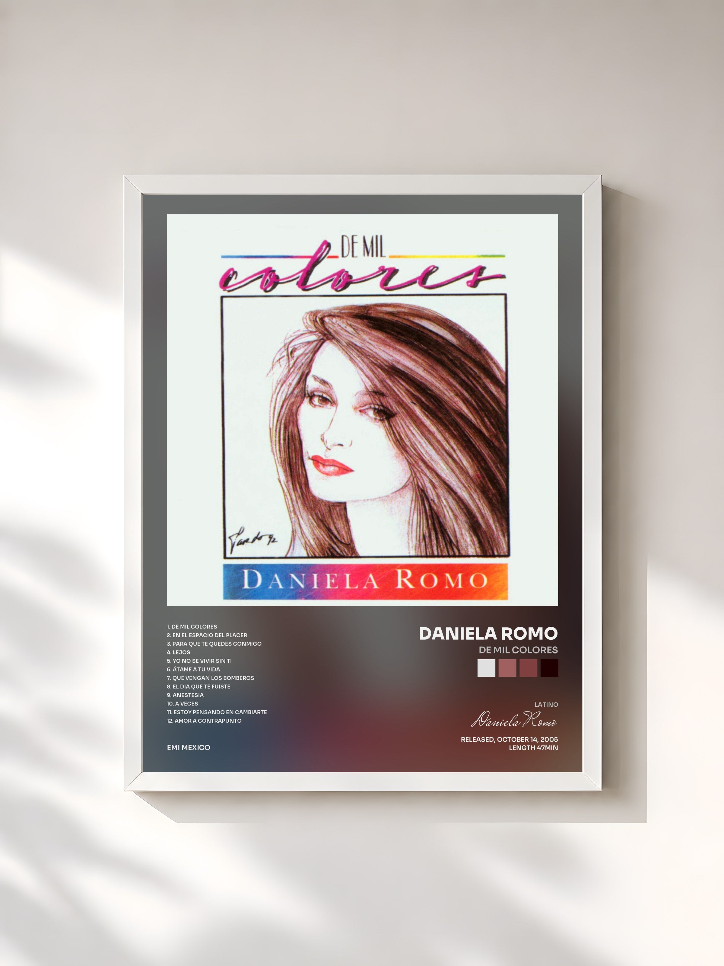 #blanc Tableau de l'album De Mil Colores de Daniela Romo, cadre blanc, imprimé et encadré en France