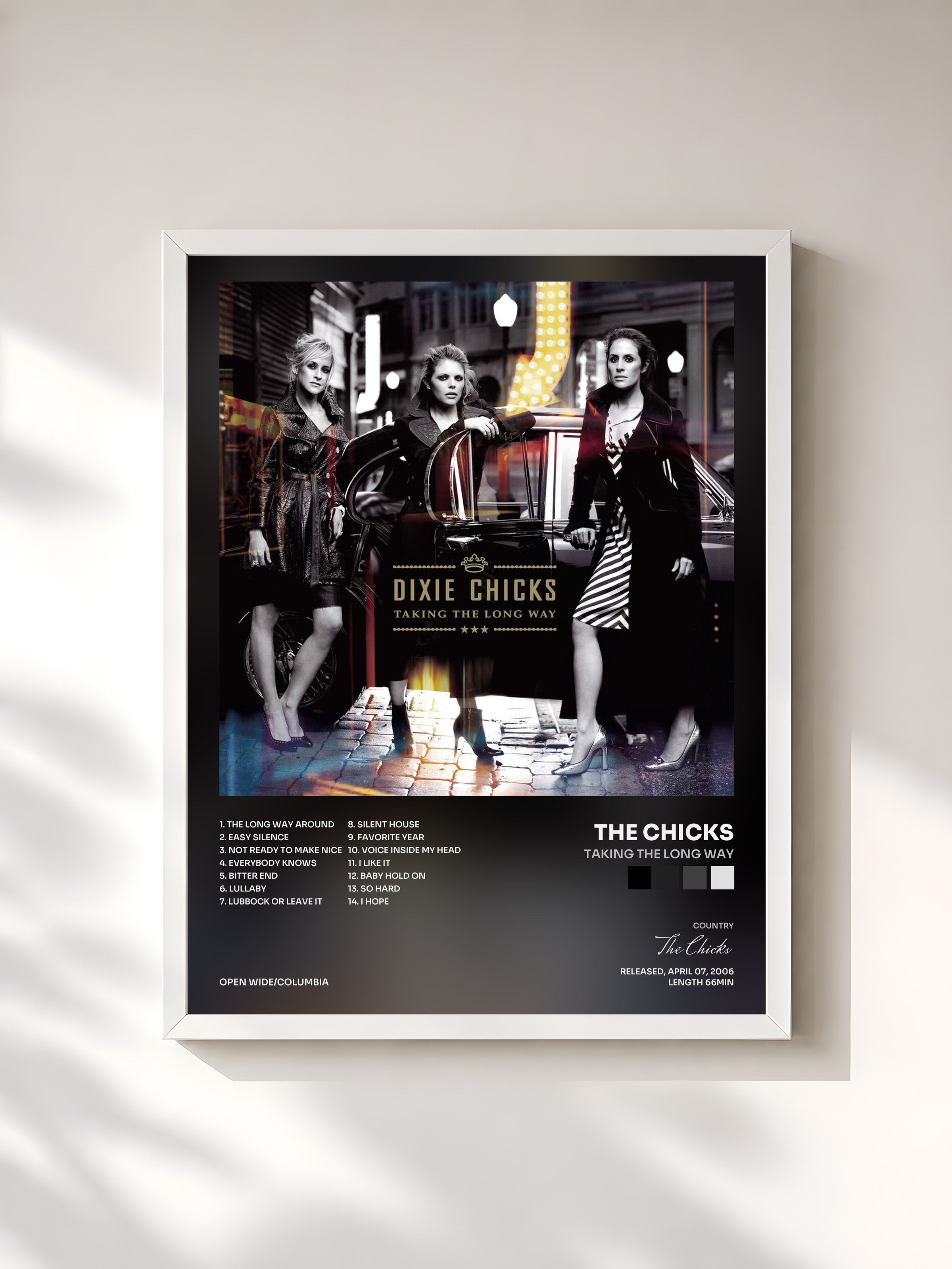 #blanc Tableau de l'album Taking The Long Way de The Chicks, cadre blanc, imprimé et encadré en France