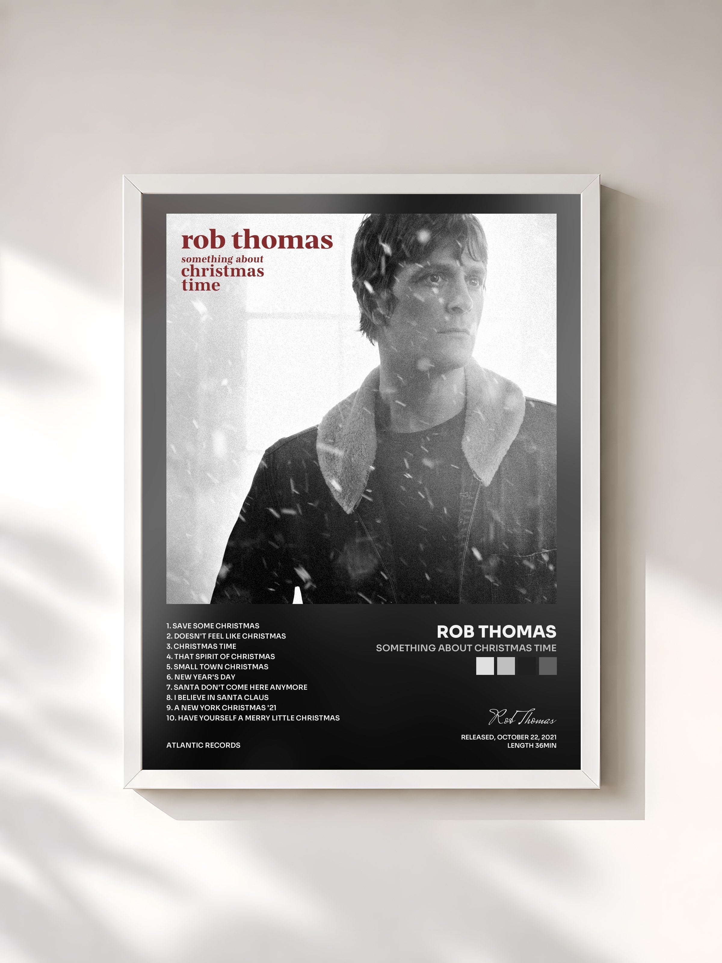 #blanc Tableau de l'album SOMETHING ABOUT CHRISTMAS TIME de Rob Thomas, cadre blanc, imprimé et encadré en France