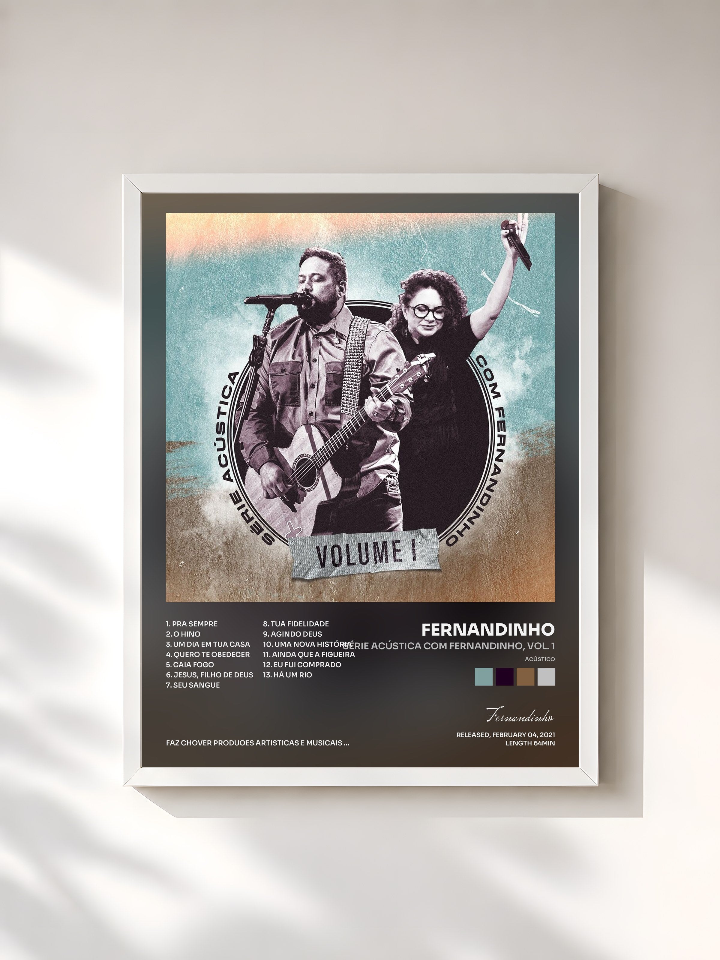 #blanc Tableau de l'album Série Acústica Com Fernandinho, Vol. 1 (Acústico) de Fernandinho, cadre blanc, imprimé et encadré en France