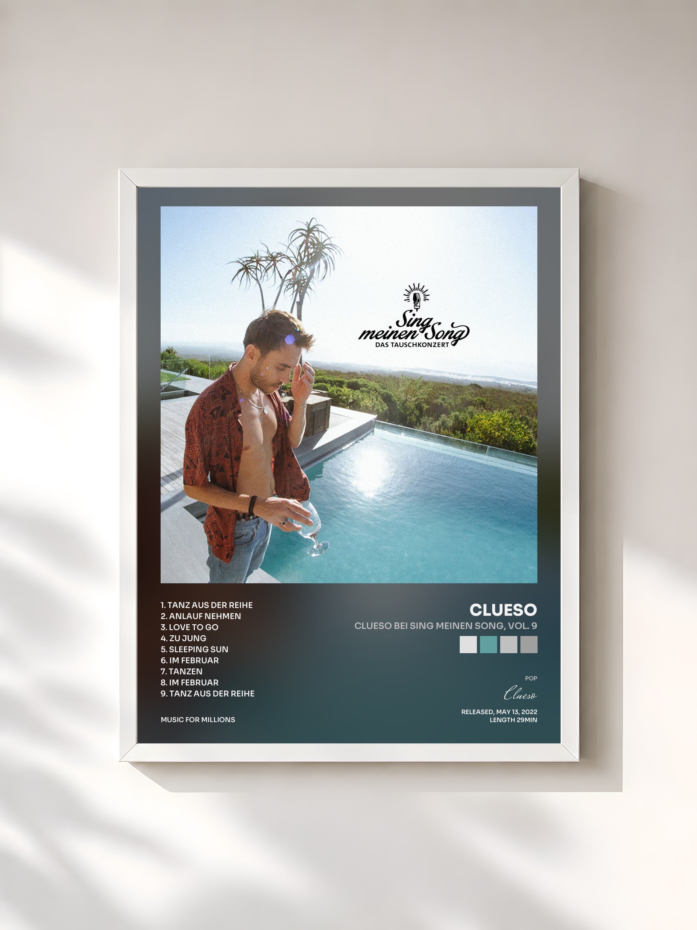 #blanc Tableau de l'album Clueso bei Sing meinen Song, Vol. 9 de Clueso, cadre blanc, imprimé et encadré en France