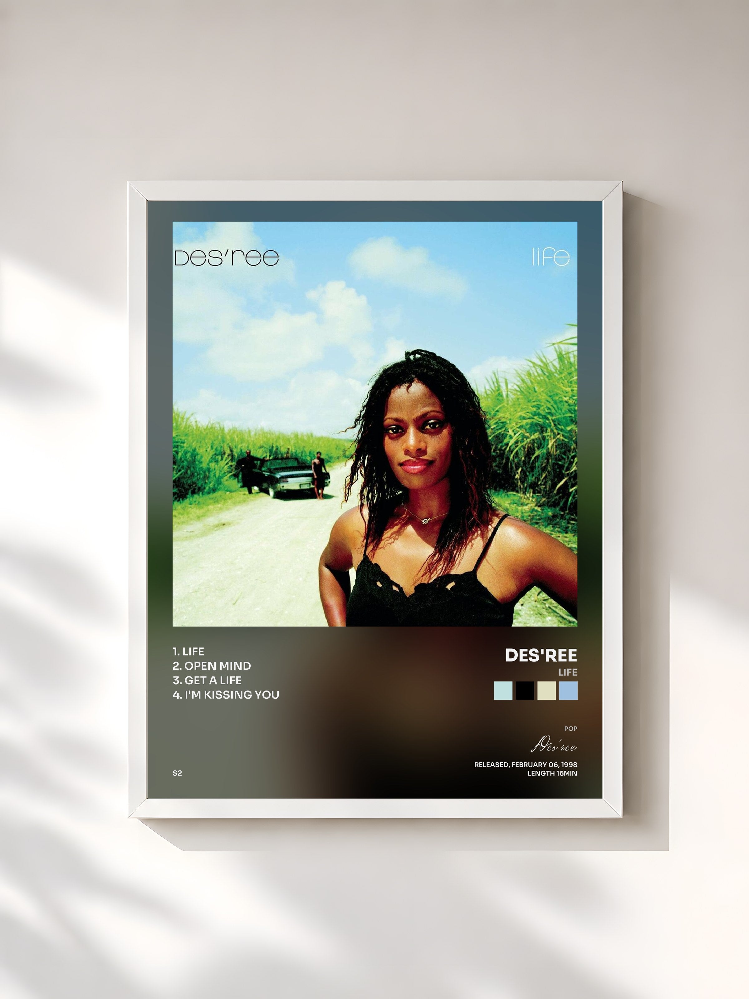 #blanc Tableau de l'album Life de Des'ree, cadre blanc, imprimé et encadré en France