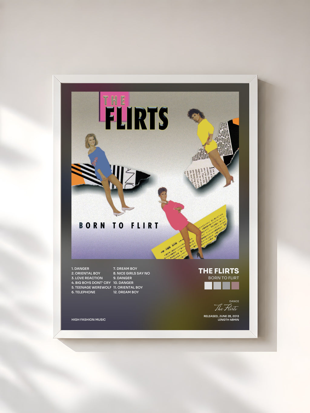 #blanc Tableau de l'album Born To Flirt de The Flirts, cadre blanc, imprimé et encadré en France
