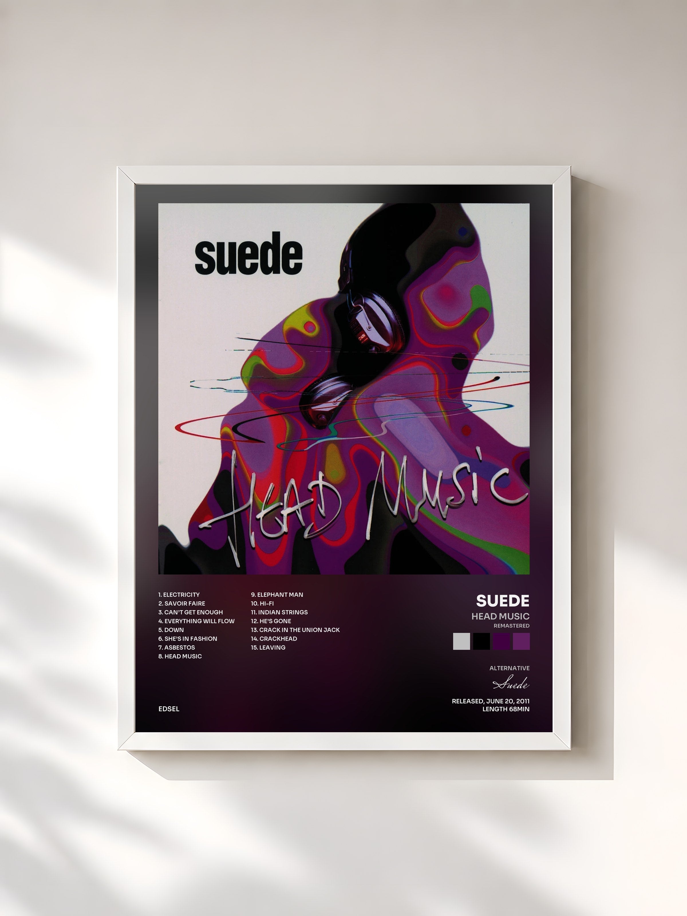 #blanc Tableau de l'album Head Music (Remastered) de Suede, cadre blanc, imprimé et encadré en France