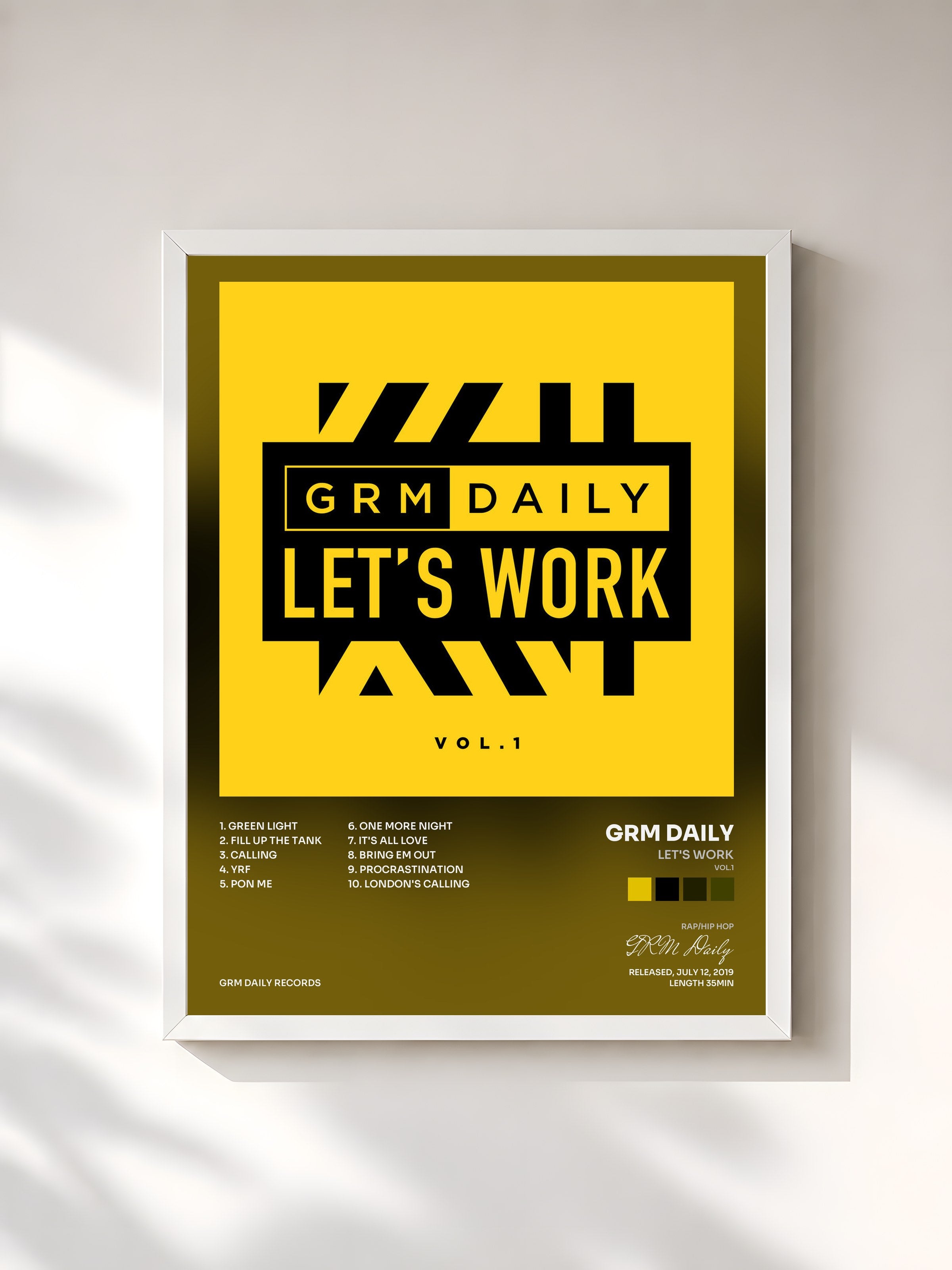 #blanc Tableau de l'album Let's Work (Vol.1) de GRM Daily, cadre blanc, imprimé et encadré en France