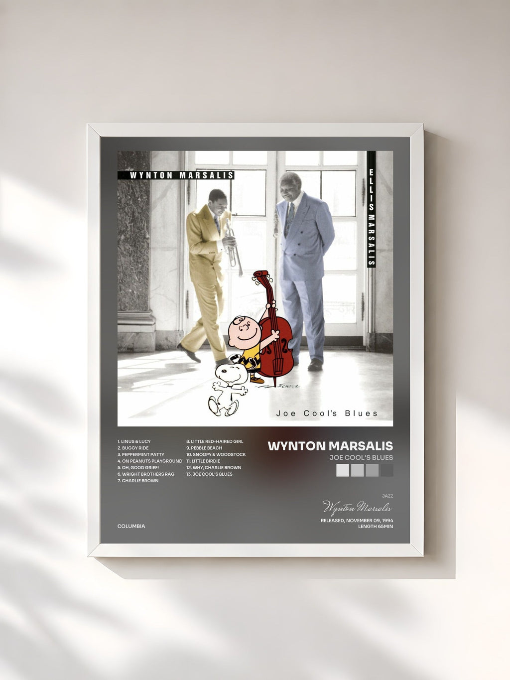 #blanc Joe Cool's Blues by Wynton Marsalis as a framed art print, white frame, printed and framed in France