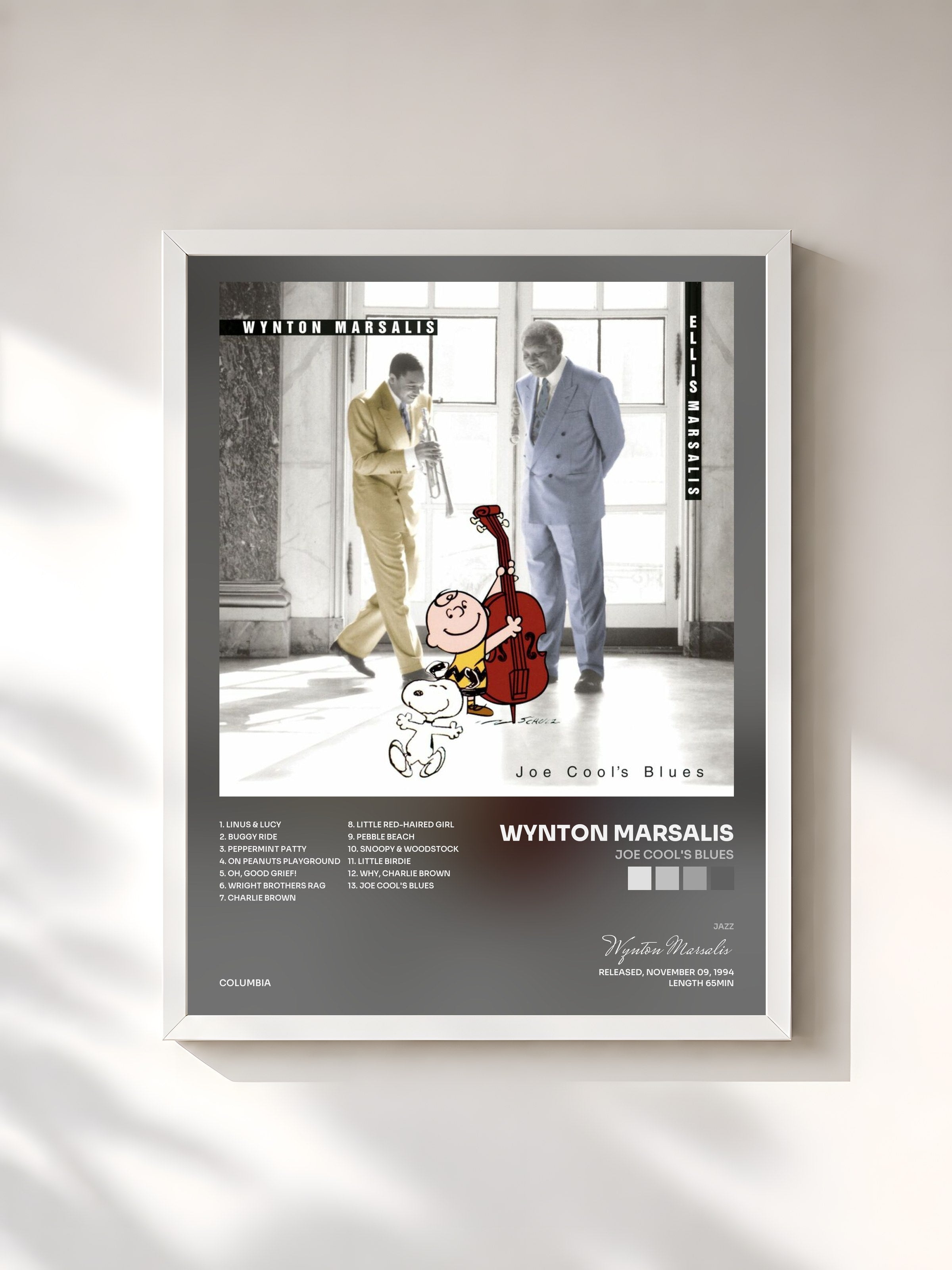#blanc Tableau de l'album Joe Cool's Blues de Wynton Marsalis, cadre blanc, imprimé et encadré en France