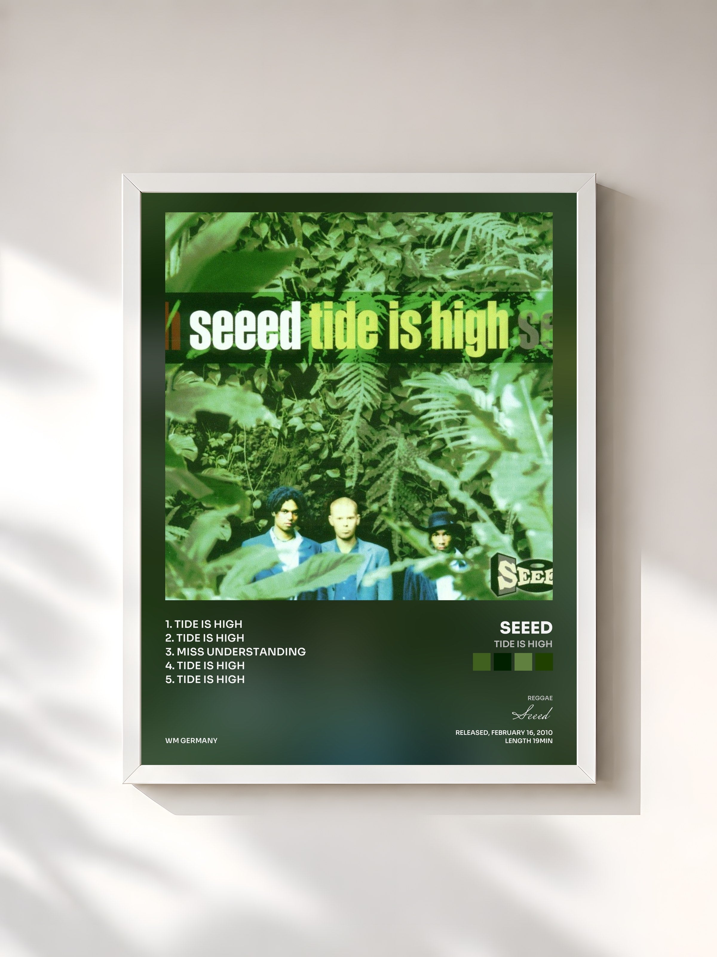 #blanc Tableau de l'album Tide Is High de Seeed, cadre blanc, imprimé et encadré en France