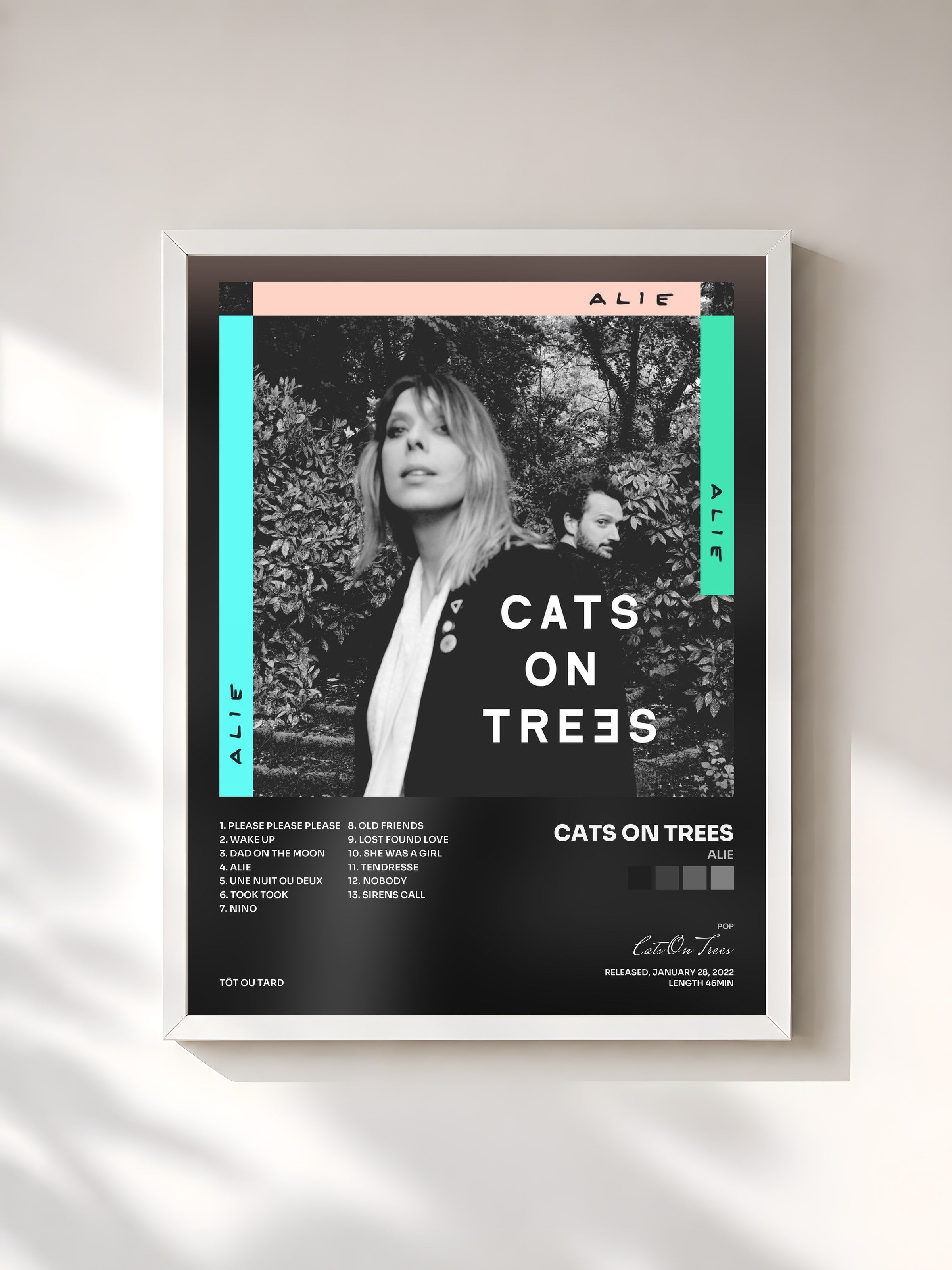 #blanc Tableau de l'album Alie de Cats On Trees, cadre blanc, imprimé et encadré en France