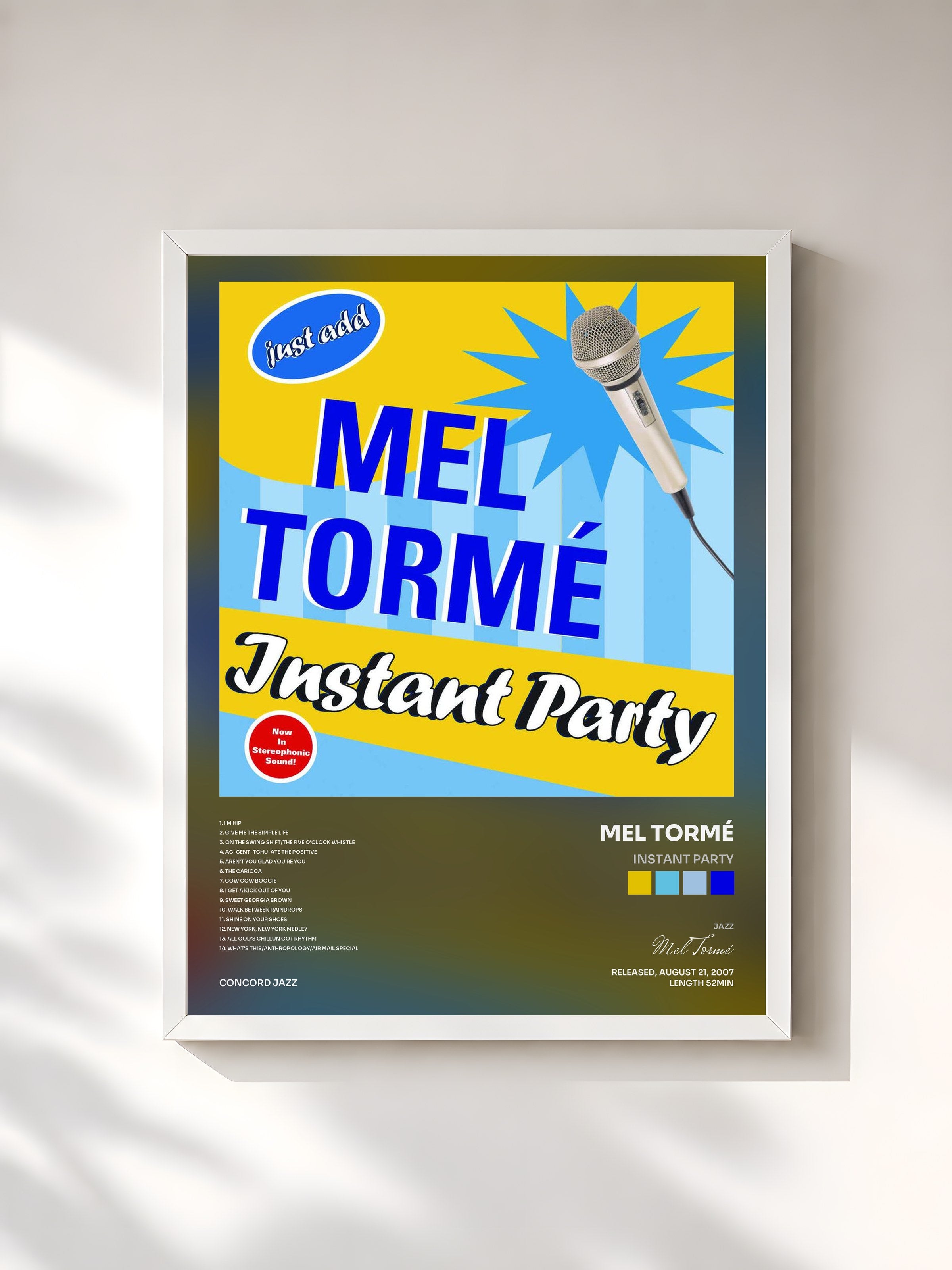 #blanc Tableau de l'album Instant Party de Mel Tormé, cadre blanc, imprimé et encadré en France