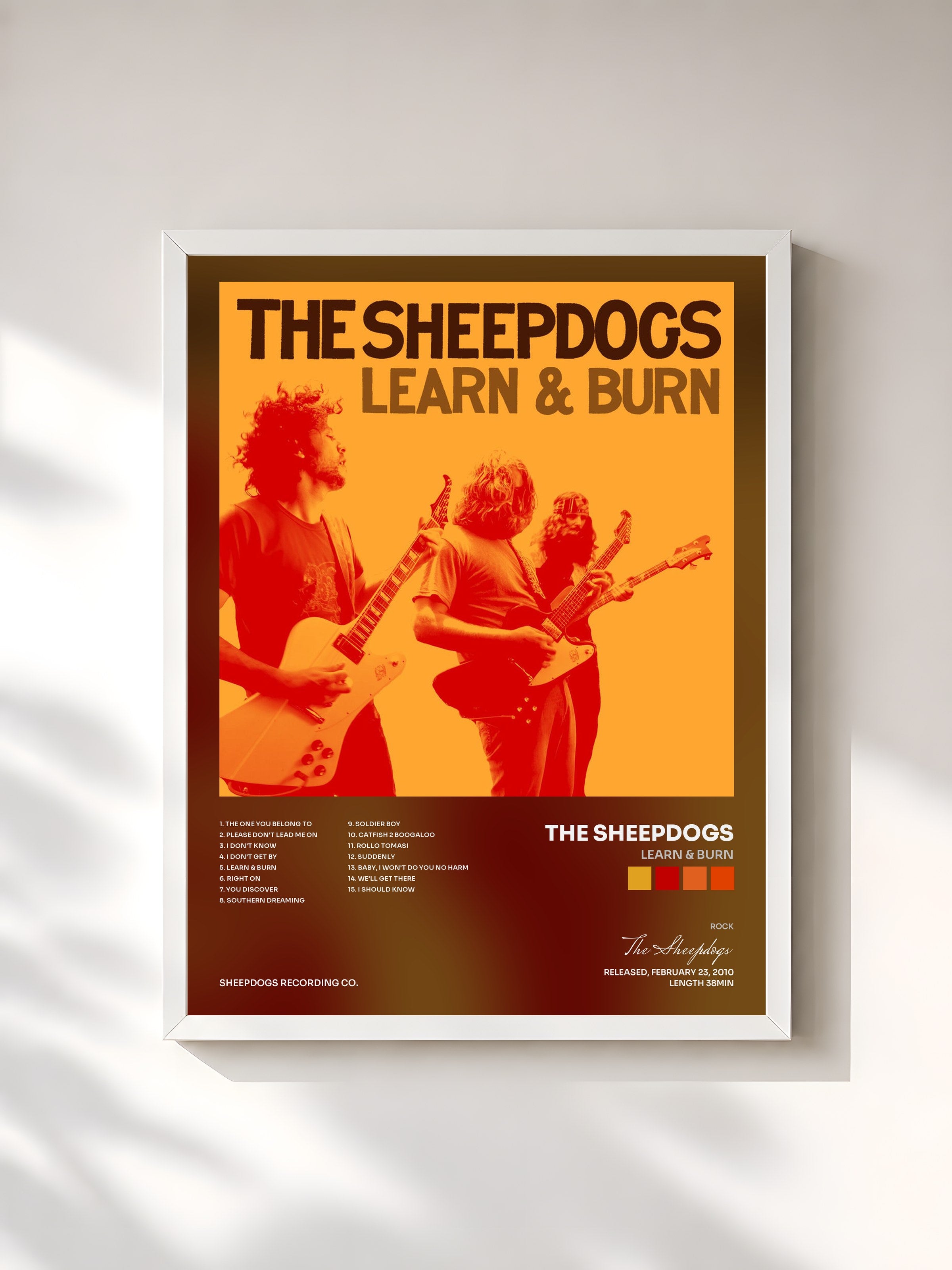 #blanc Tableau de l'album Learn & Burn de The Sheepdogs, cadre blanc, imprimé et encadré en France
