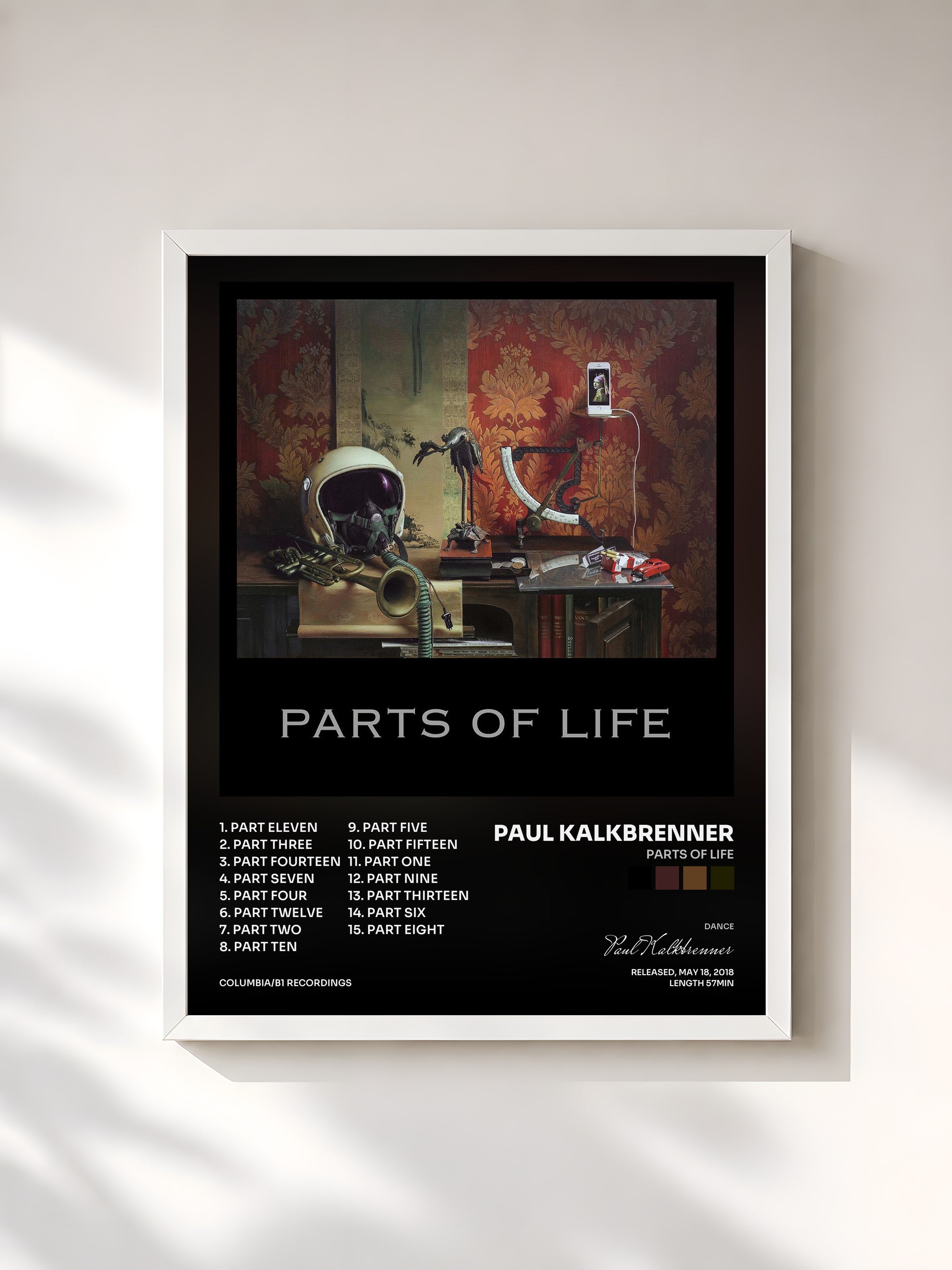 #blanc Tableau de l'album Parts of Life de Paul Kalkbrenner, cadre blanc, imprimé et encadré en France