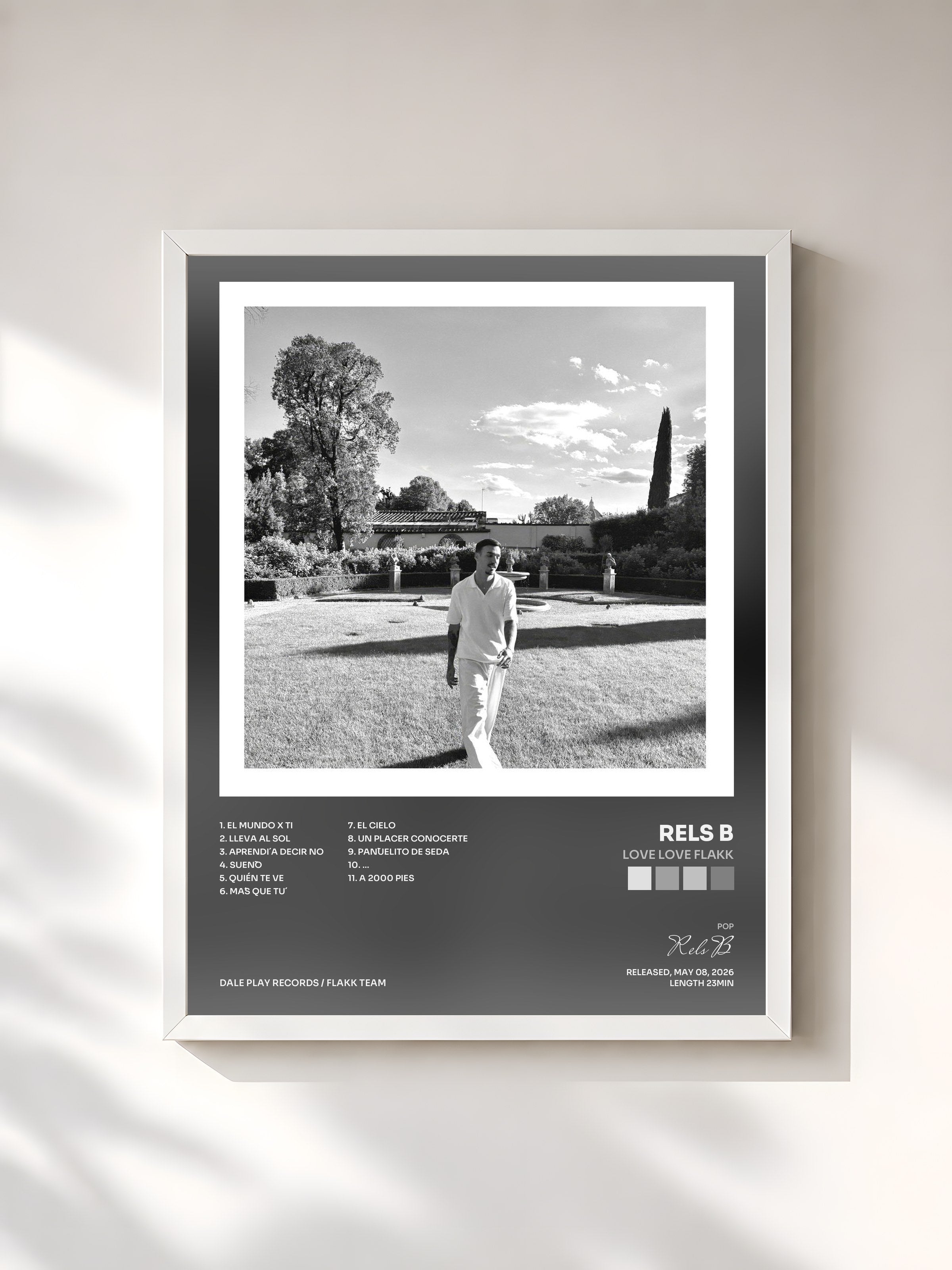 #blanc Tableau de l'album love love FLAKK de Rels B, cadre blanc, imprimé et encadré en France