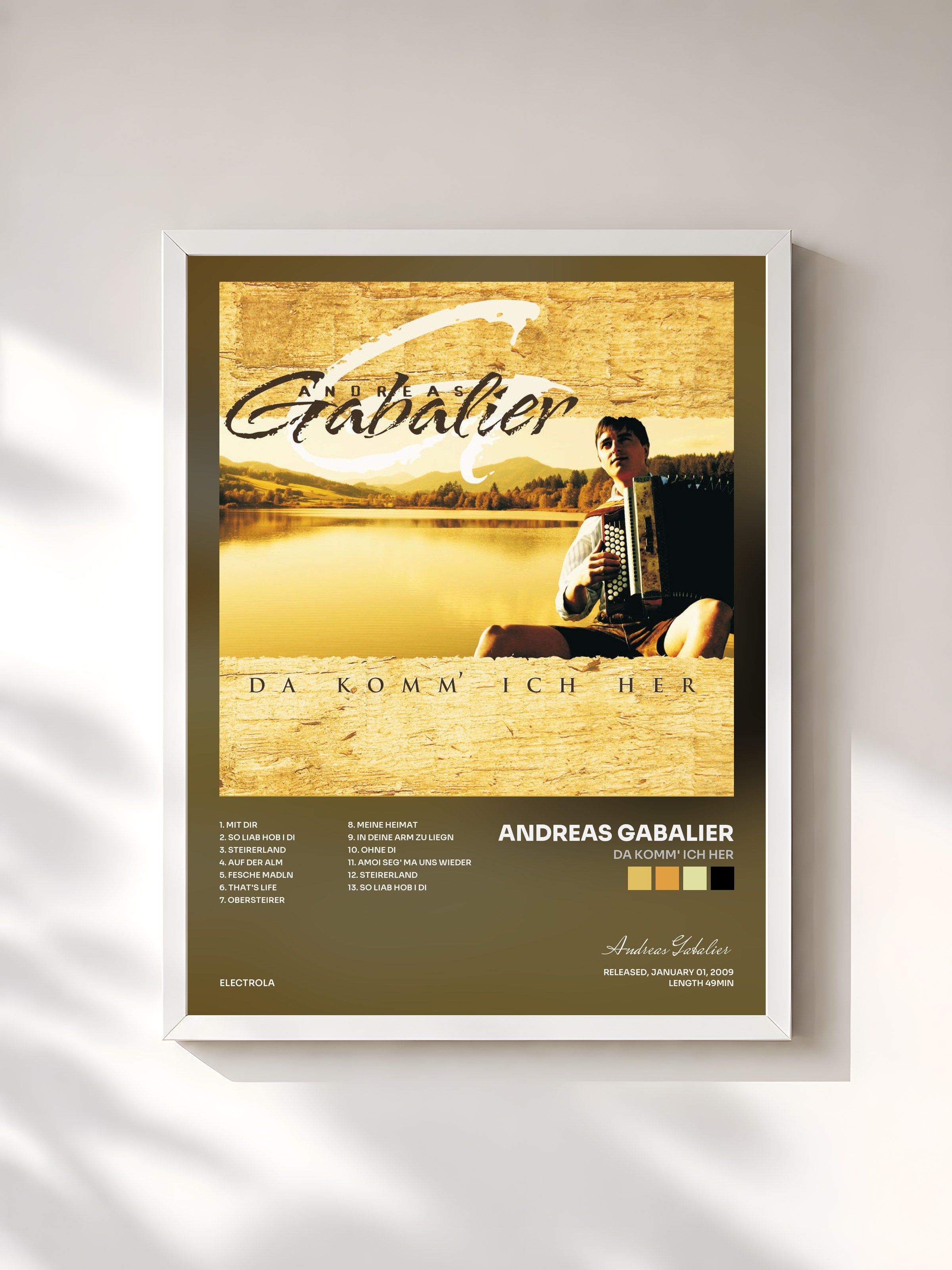 #blanc Tableau de l'album Da komm' ich her de Andreas Gabalier, cadre blanc, imprimé et encadré en France